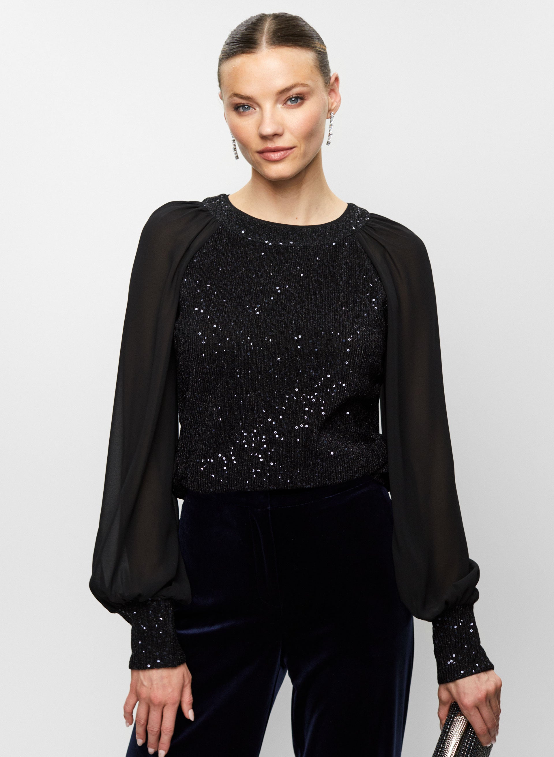 Sequin puff sleeve top hot sale