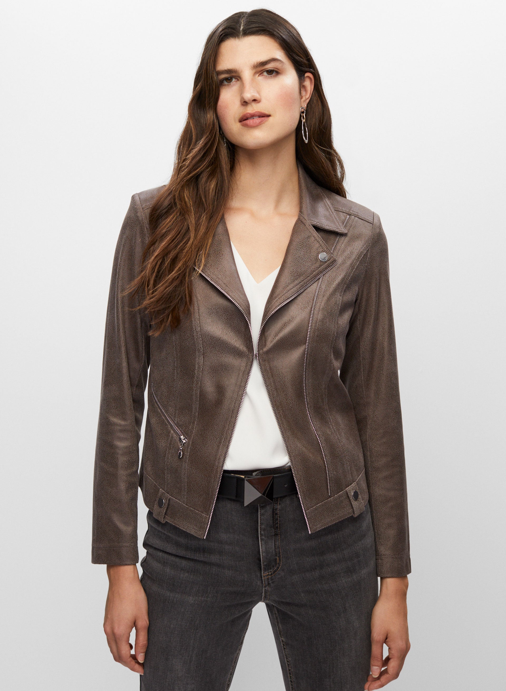 Vex Zip Detail Faux Suede Jacket