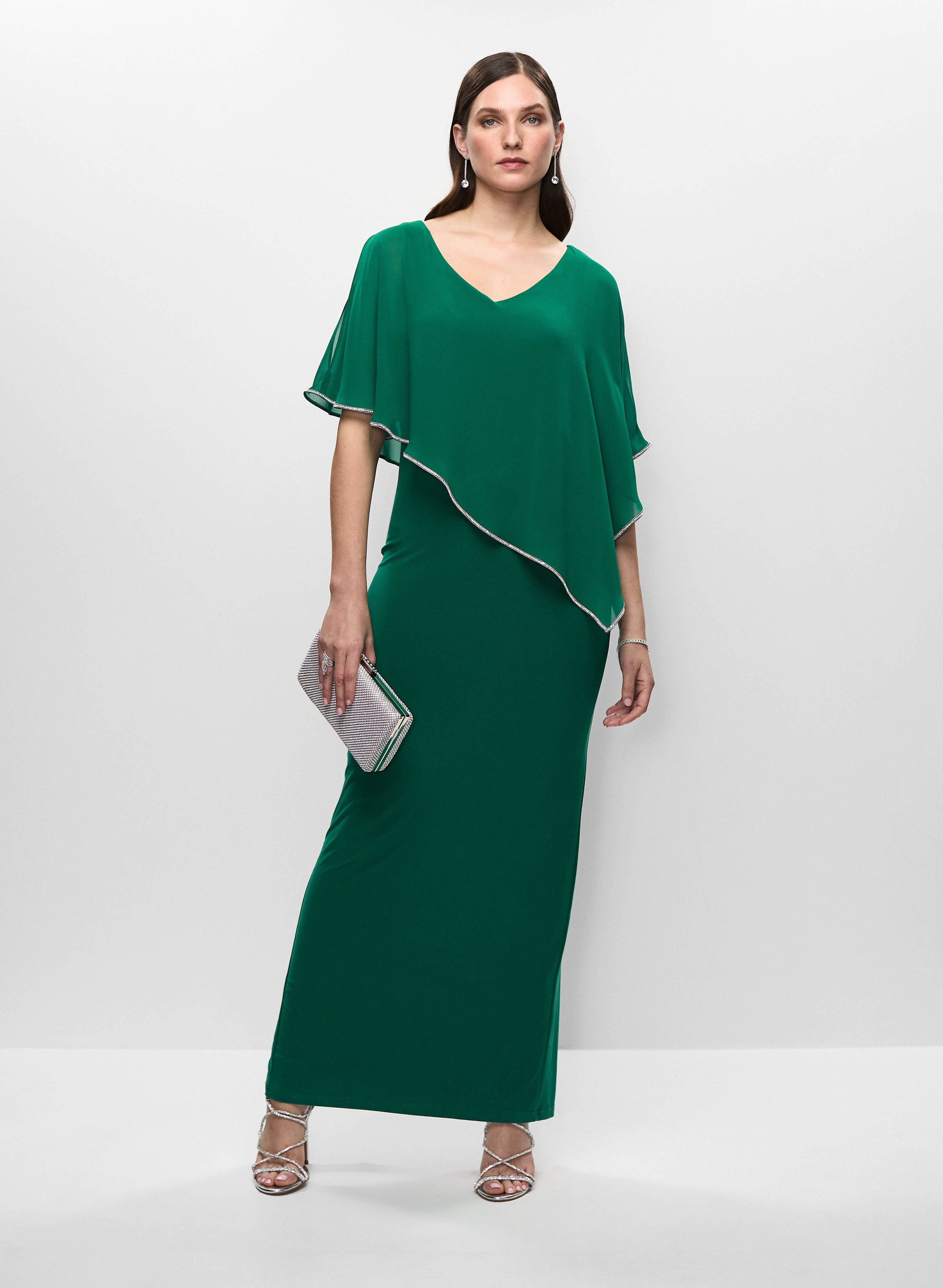 chiffon poncho dress Chiffon Poncho Gown Tinted Aqua Chiffon Gown With Winged Cape And Draped Bodice
