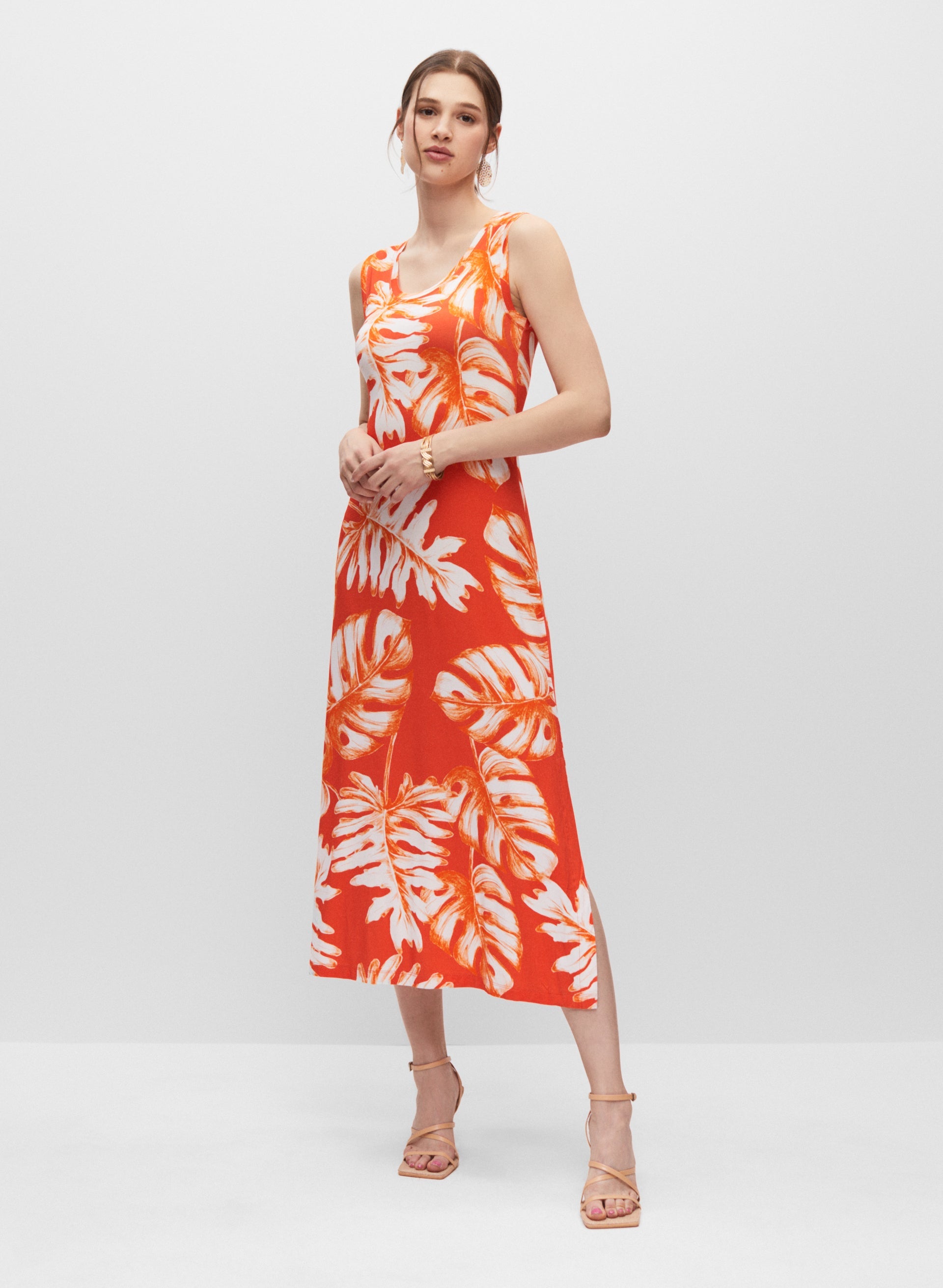 Palm Leaf Print Jersey Dress