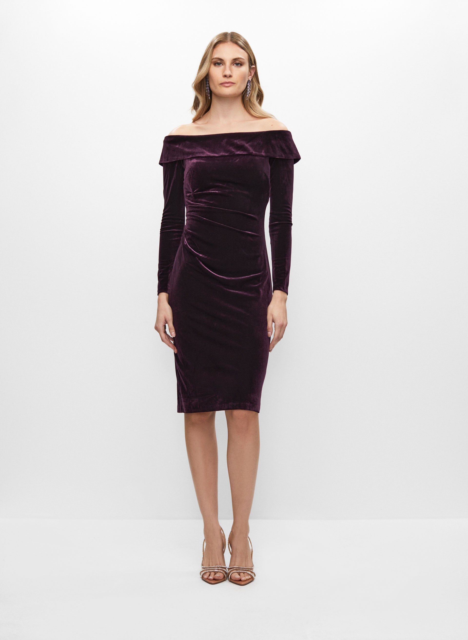 Stretch Velvet Off the Shoulder Dress