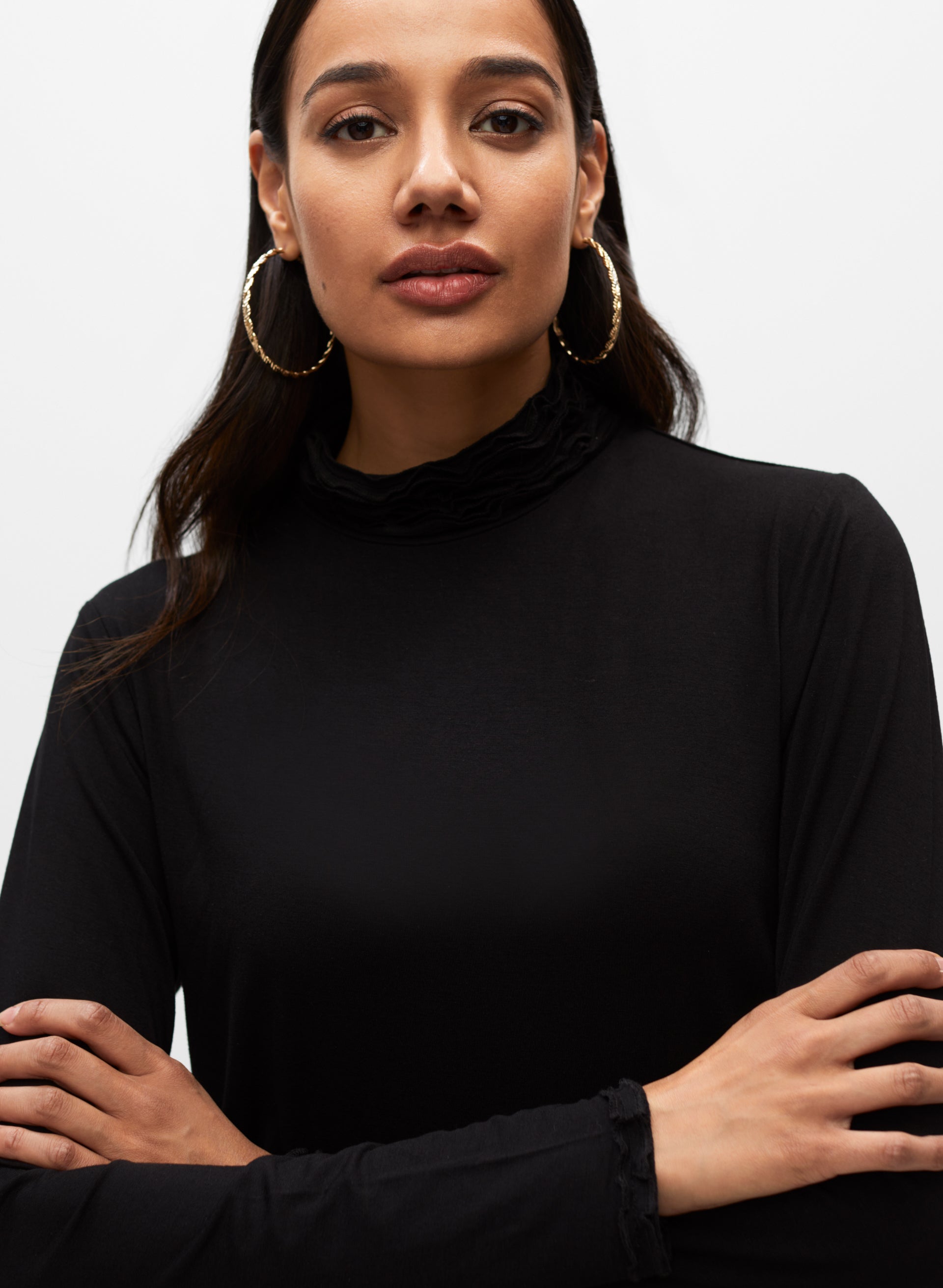Black ruffle turtleneck shop