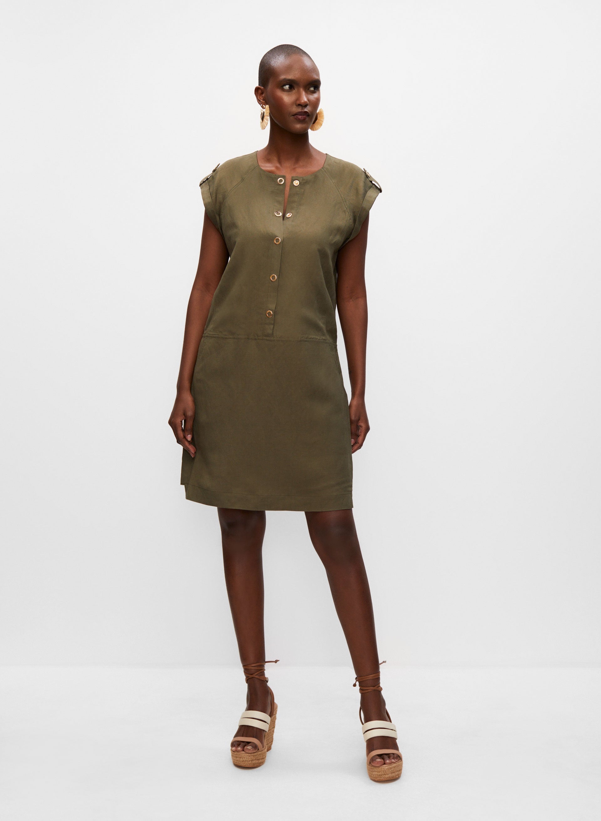 Button Front Linen Dress