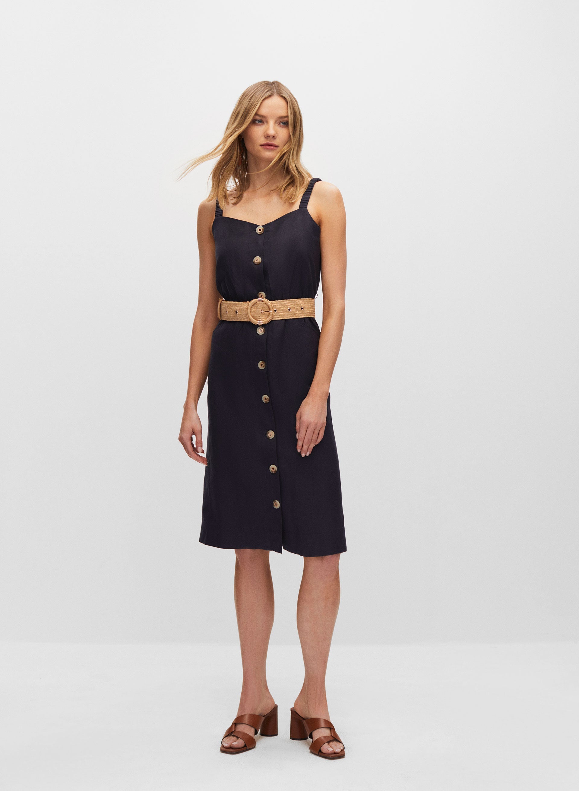 Belted button 2024 down dress