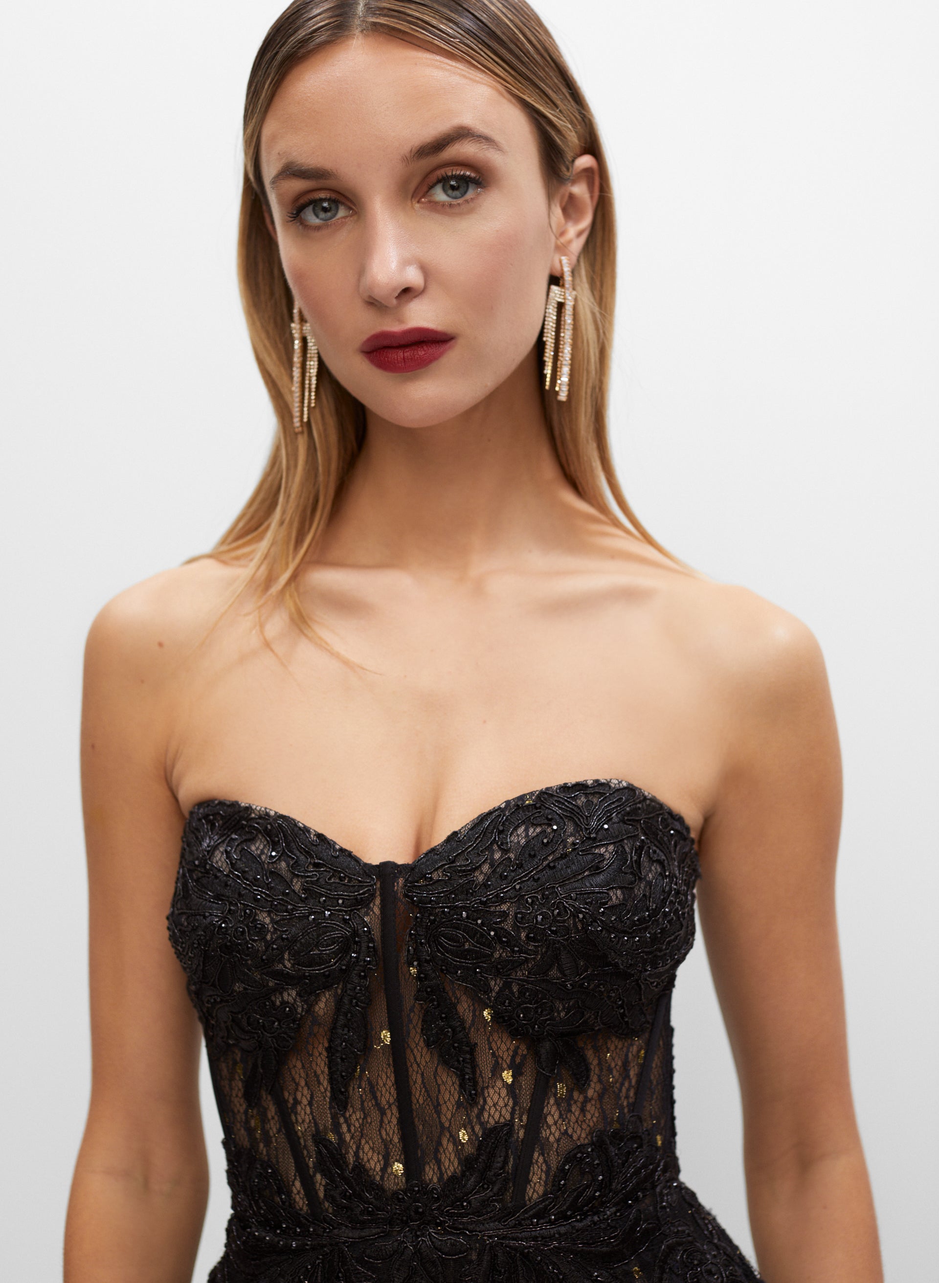 Strapless Lace Bustier Gown