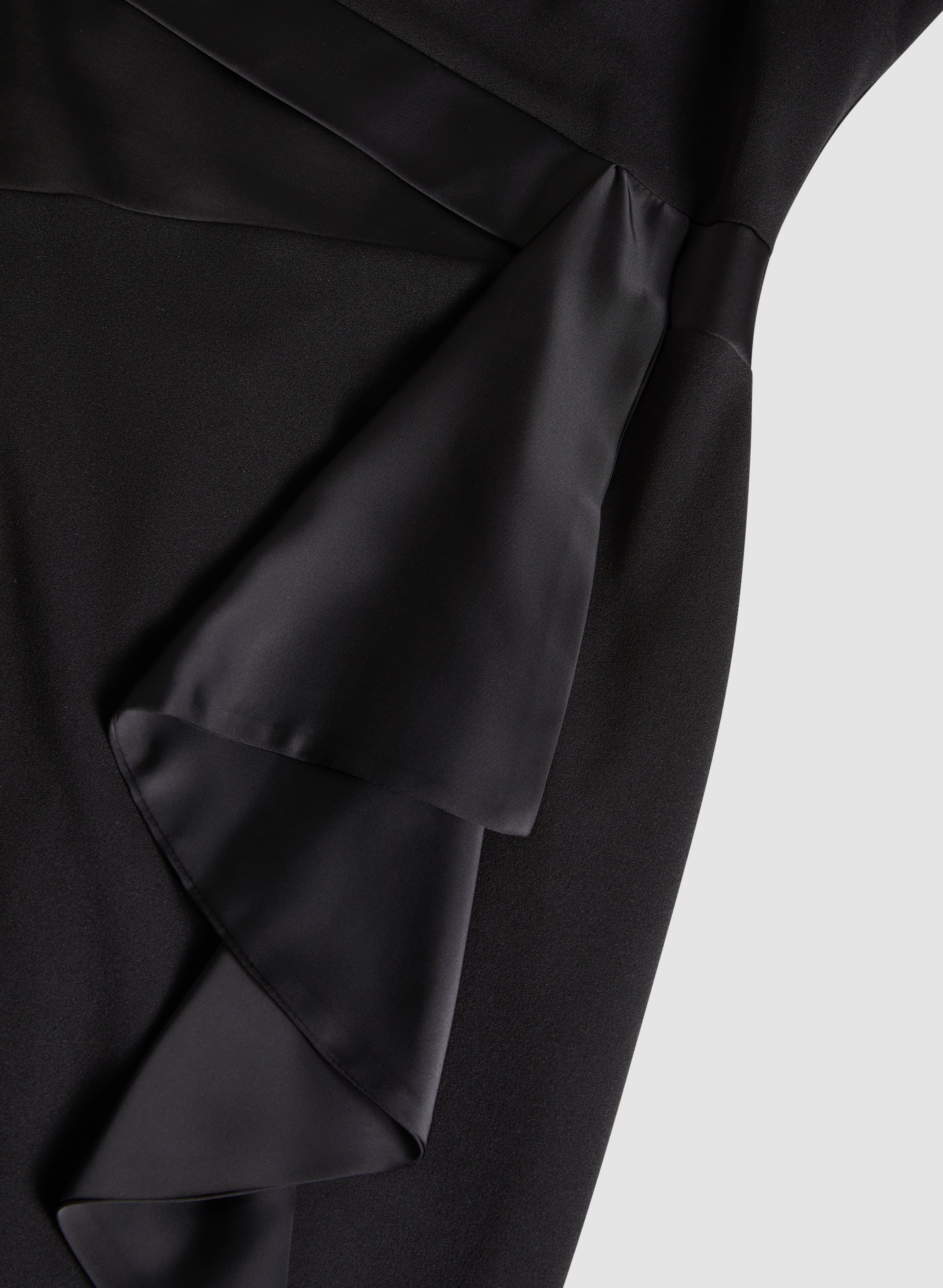 Black satin ruffle dress top