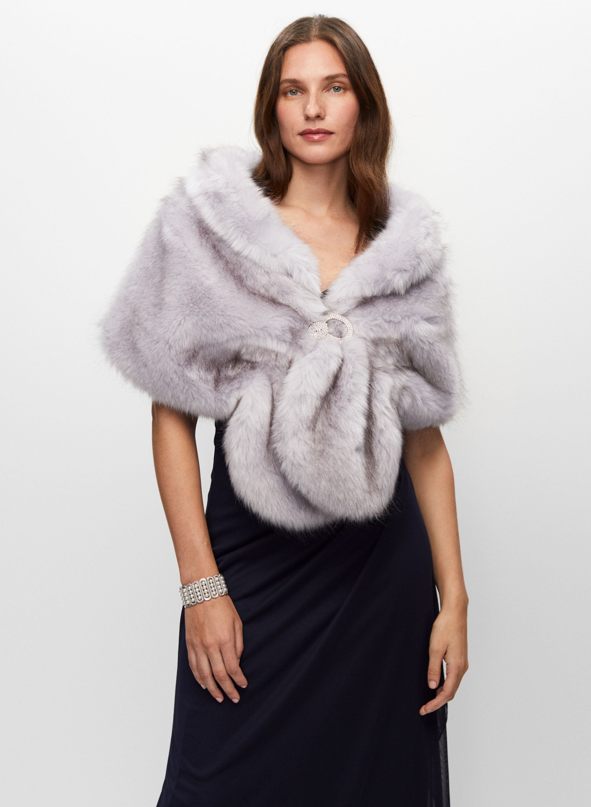 Rhinestone Clip Faux Fur Stole