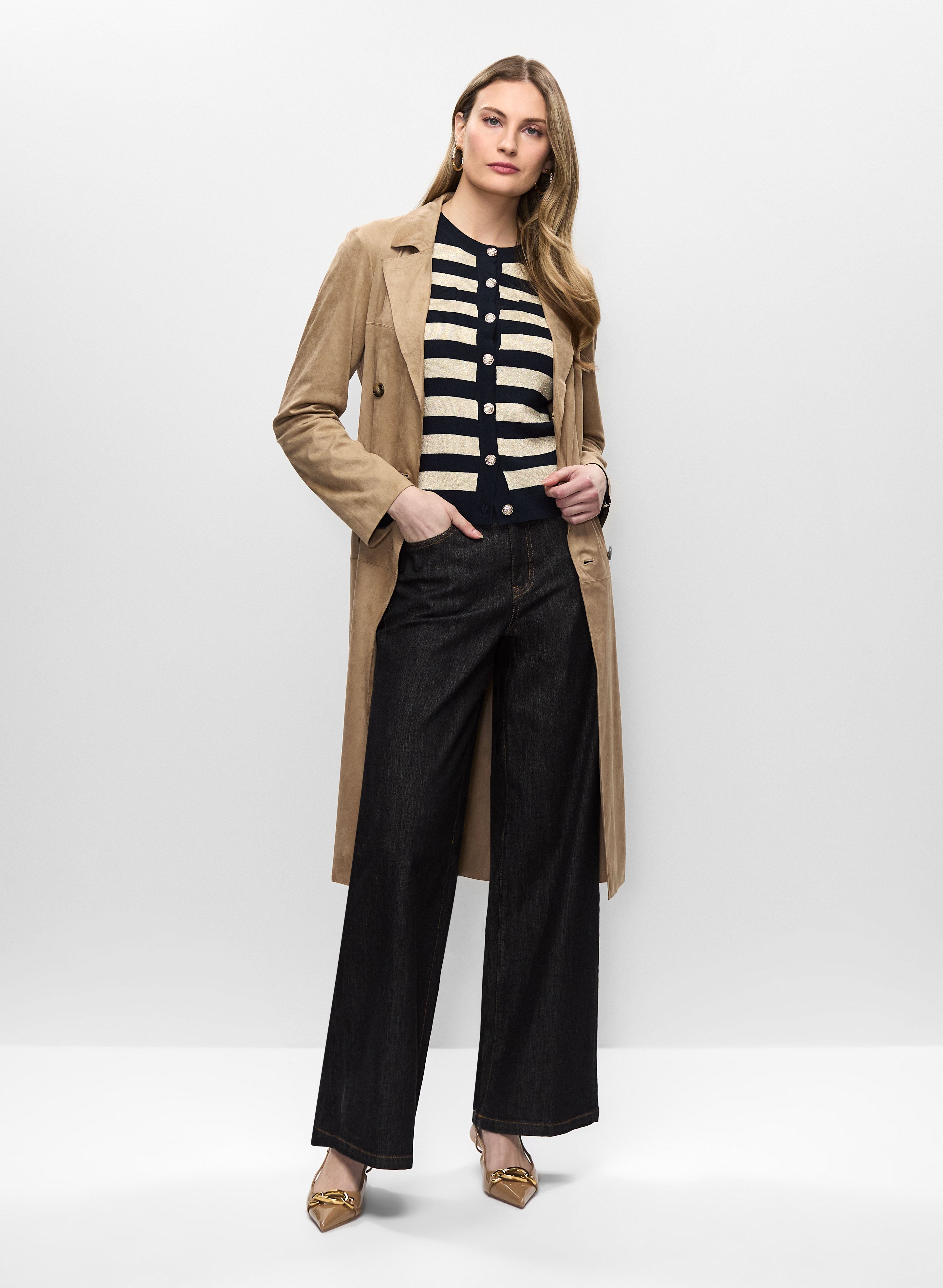 Faux Suede Trench & Wide Leg Jeans