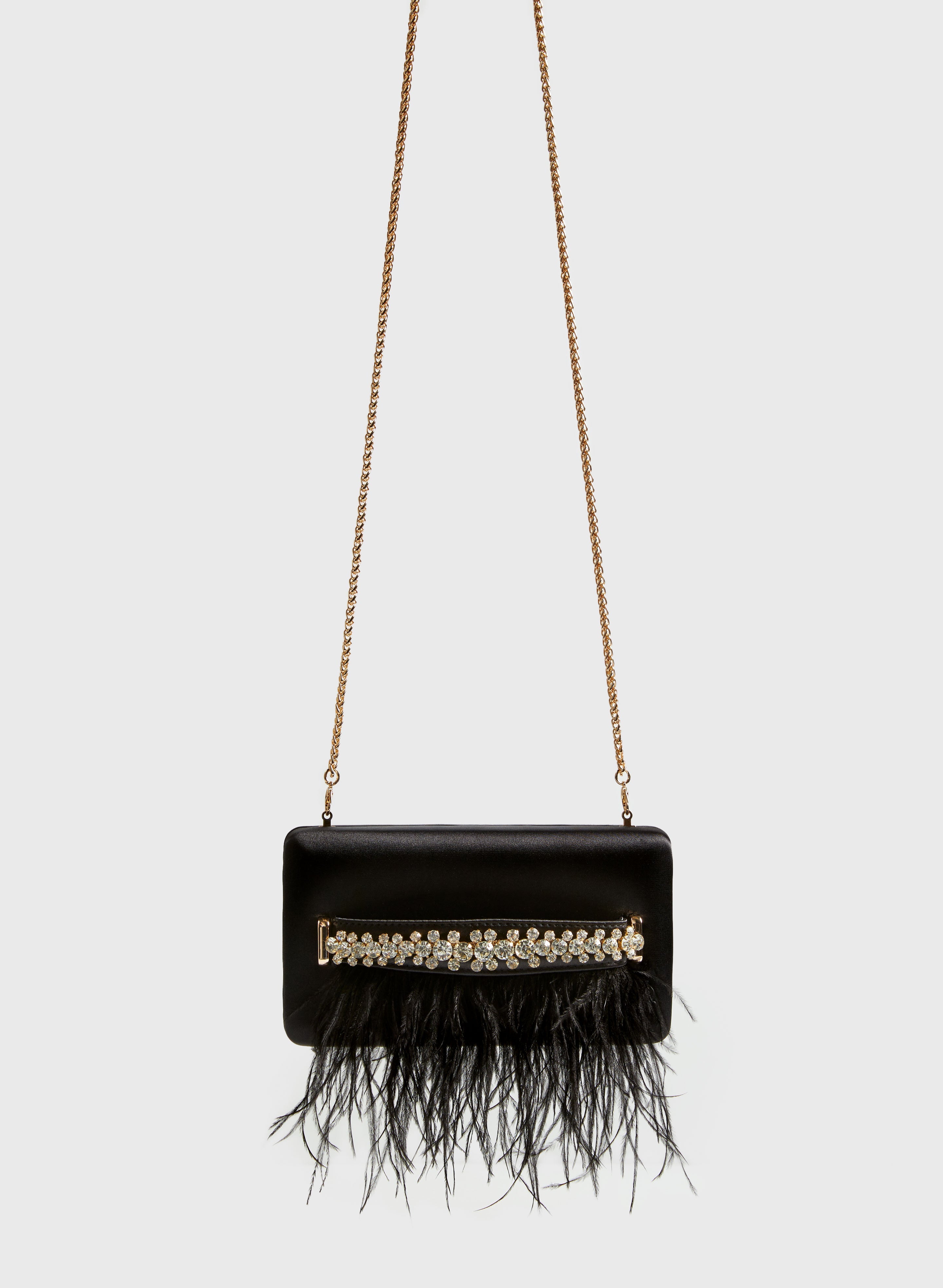 Melanie Lyne Women s Synthetic Feather Crystal Detail Satin Clutch in Black Size 0