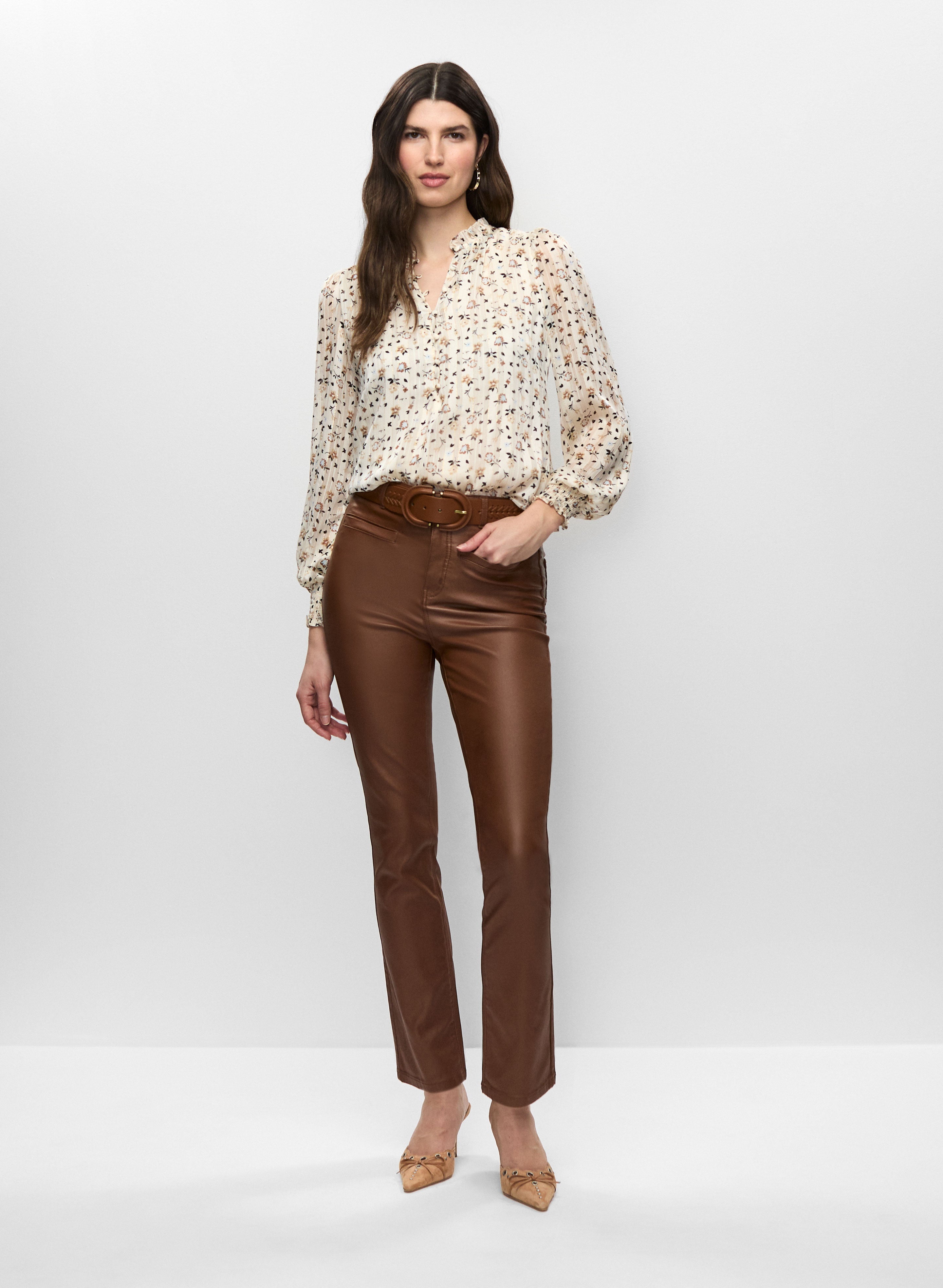Floral Blouse & Coated Jeans