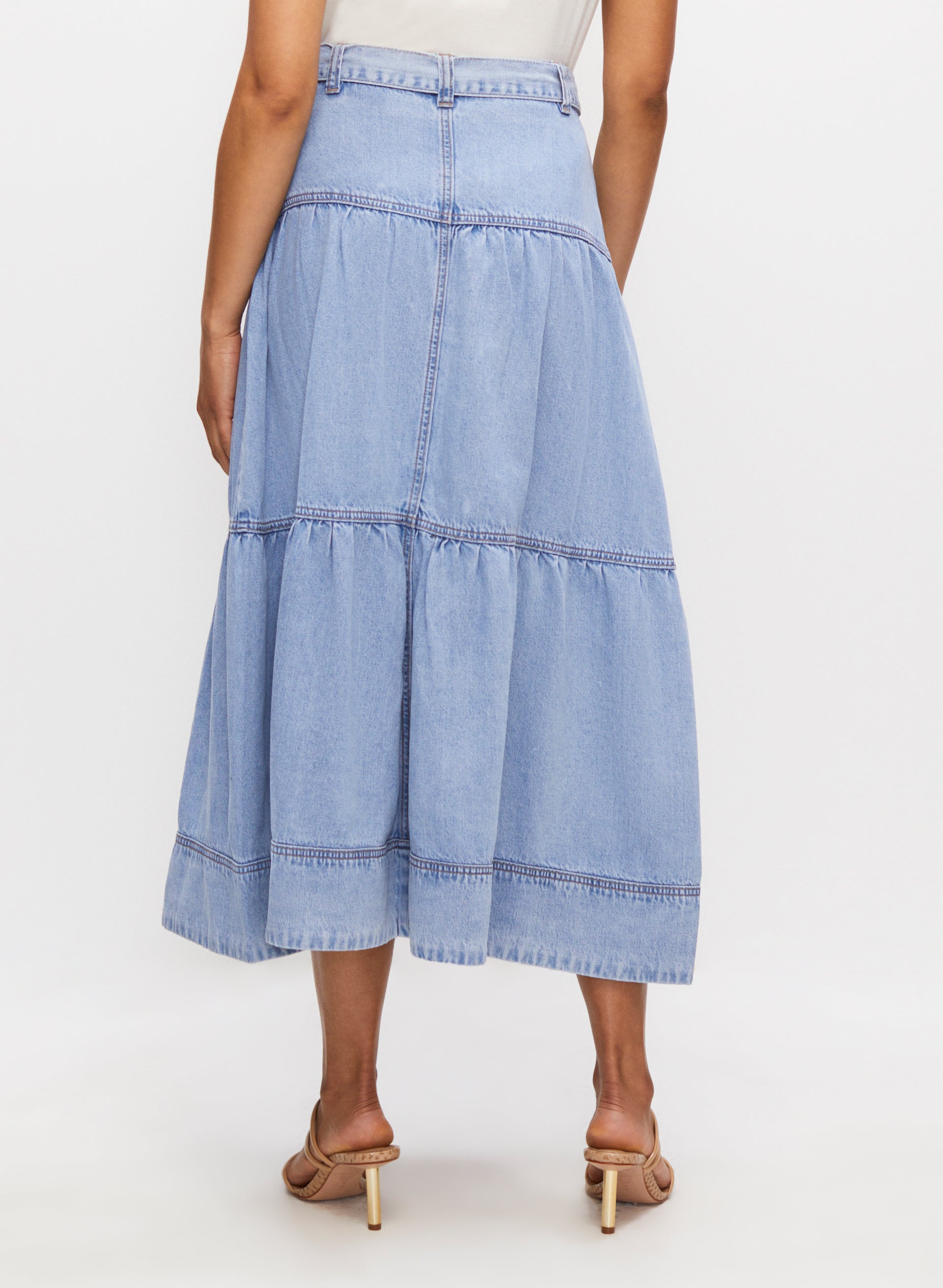 Button Front Denim Midi Skirt