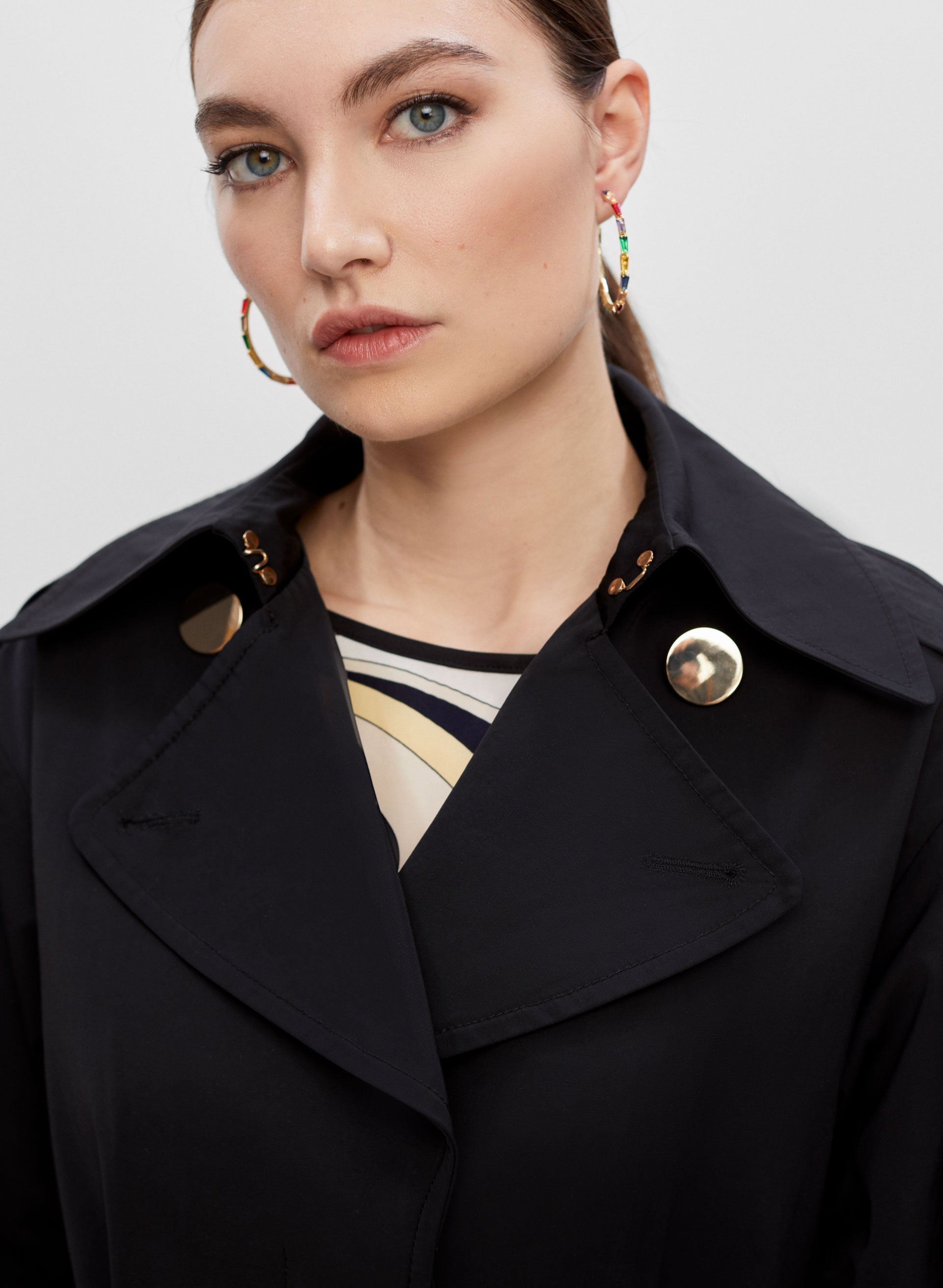 Melanie Lyne Women's Polyester/Cotton Button Detail Trench Coat in Black Size XL