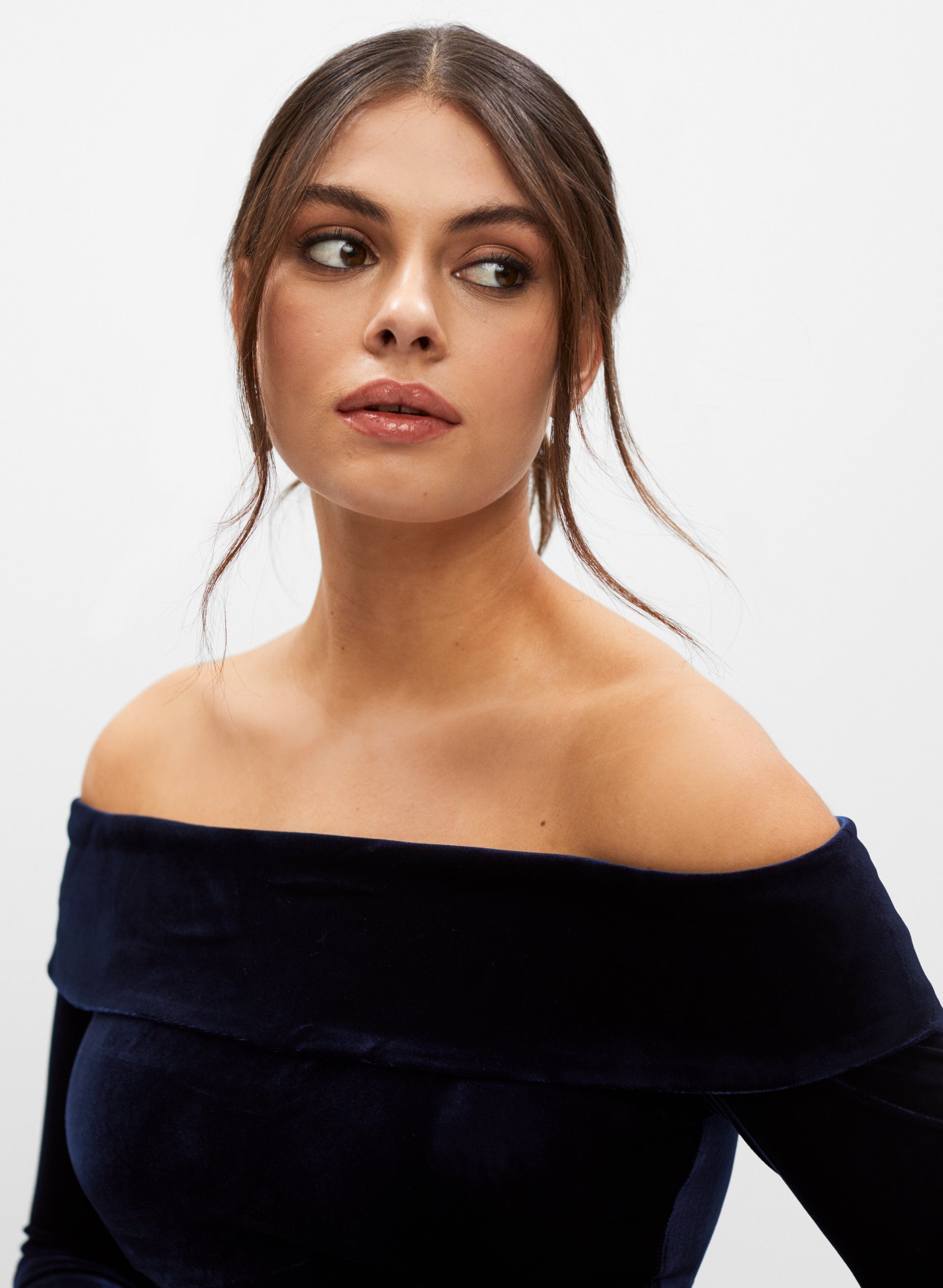 Stretch Velvet Off the Shoulder Dress