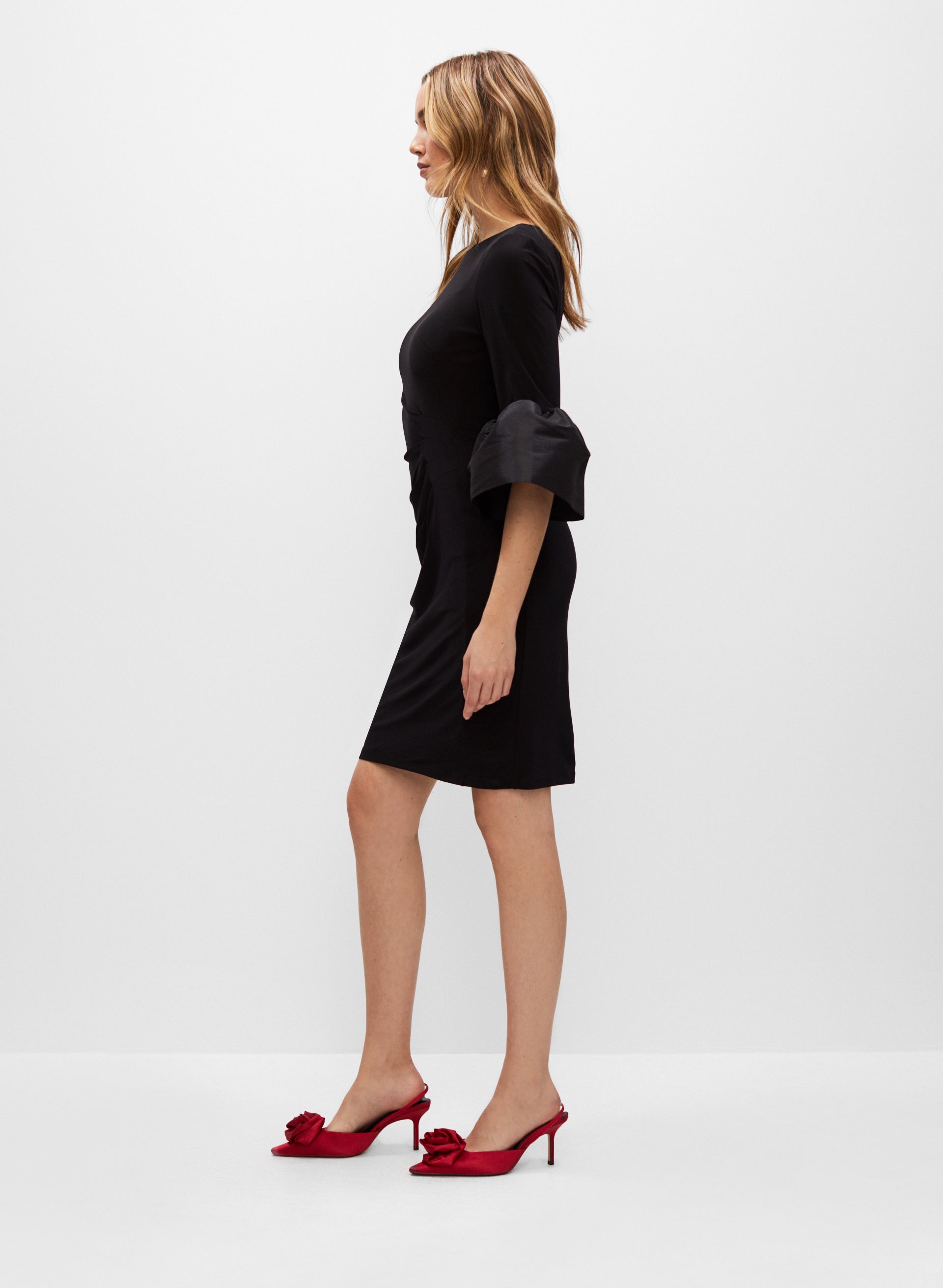 Black cocktail dress with bell sleeves clearance