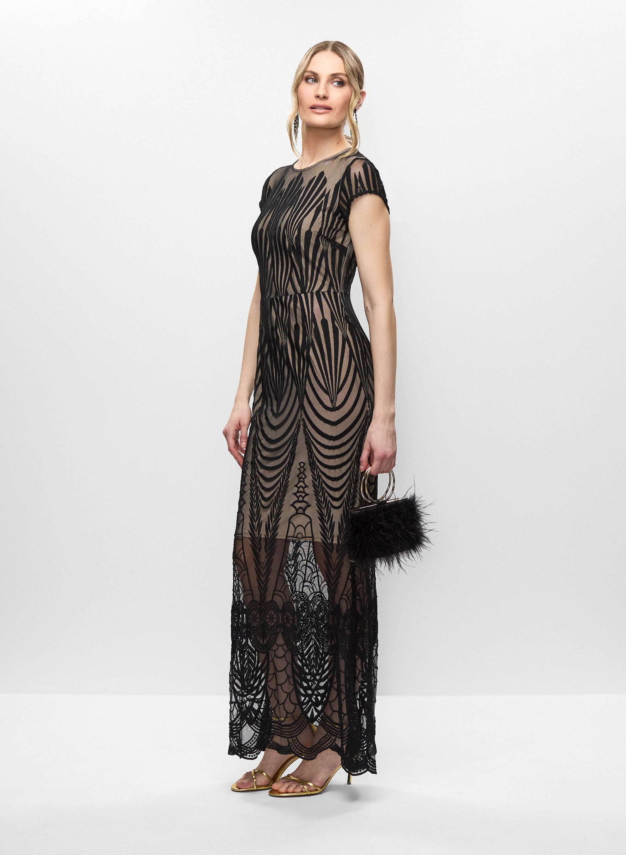 Geometric Lace Hem Dress & Satin Feather Clutch Geometric Lace Hem Dress & Satin Feather Clutch