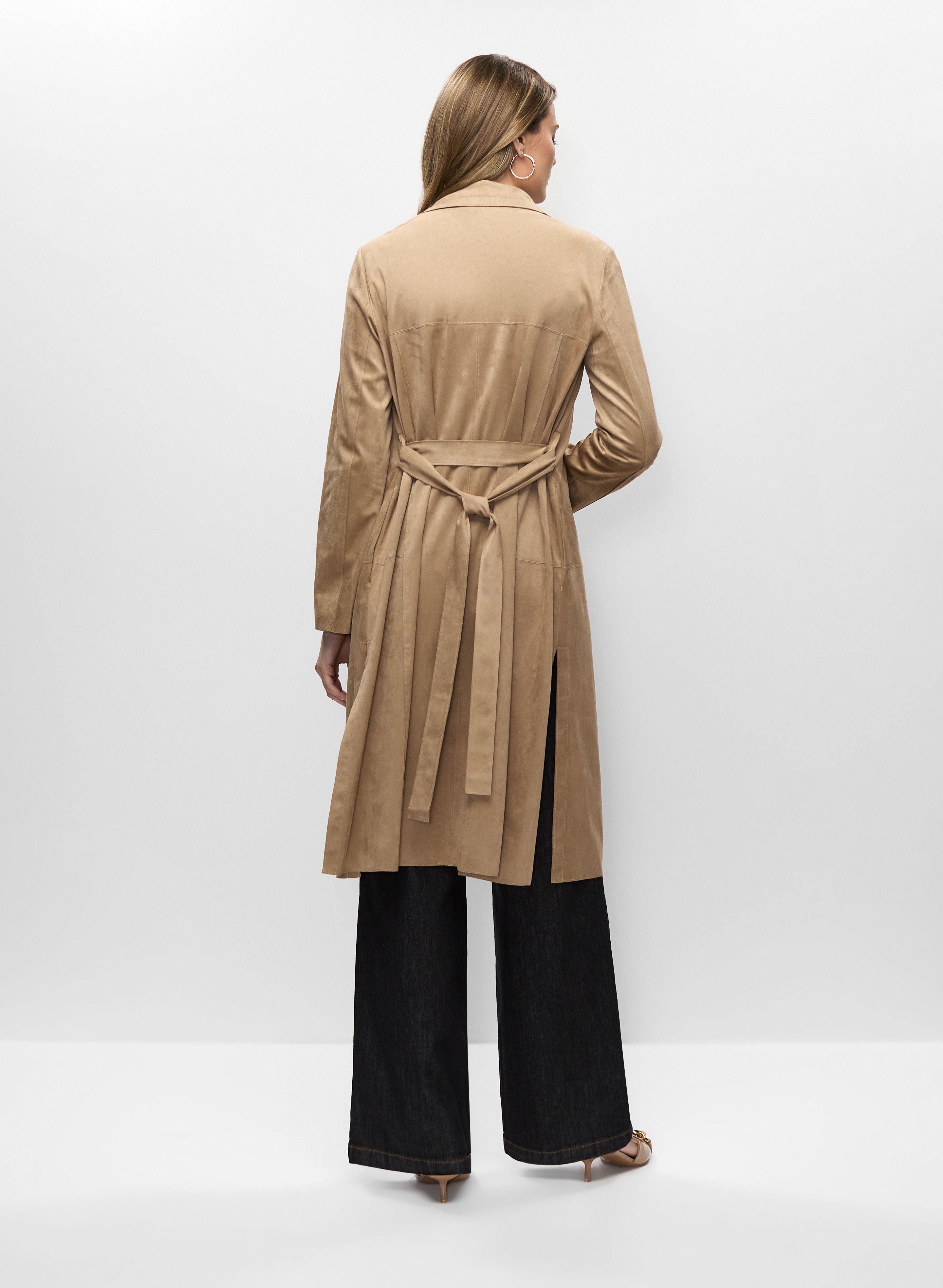 Faux Suede Trench Coat