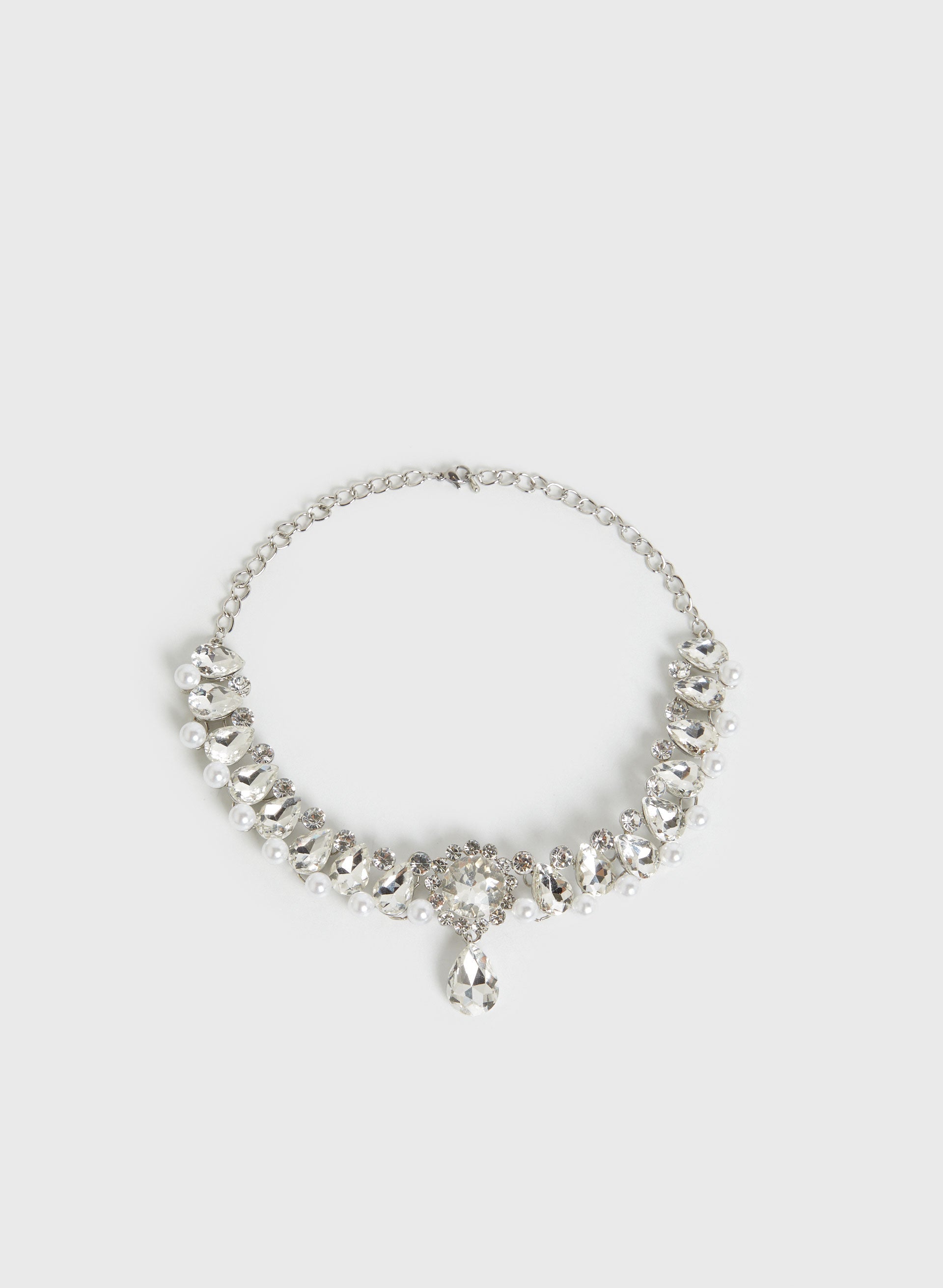 Faceted Stone & Pearl Choker Necklace