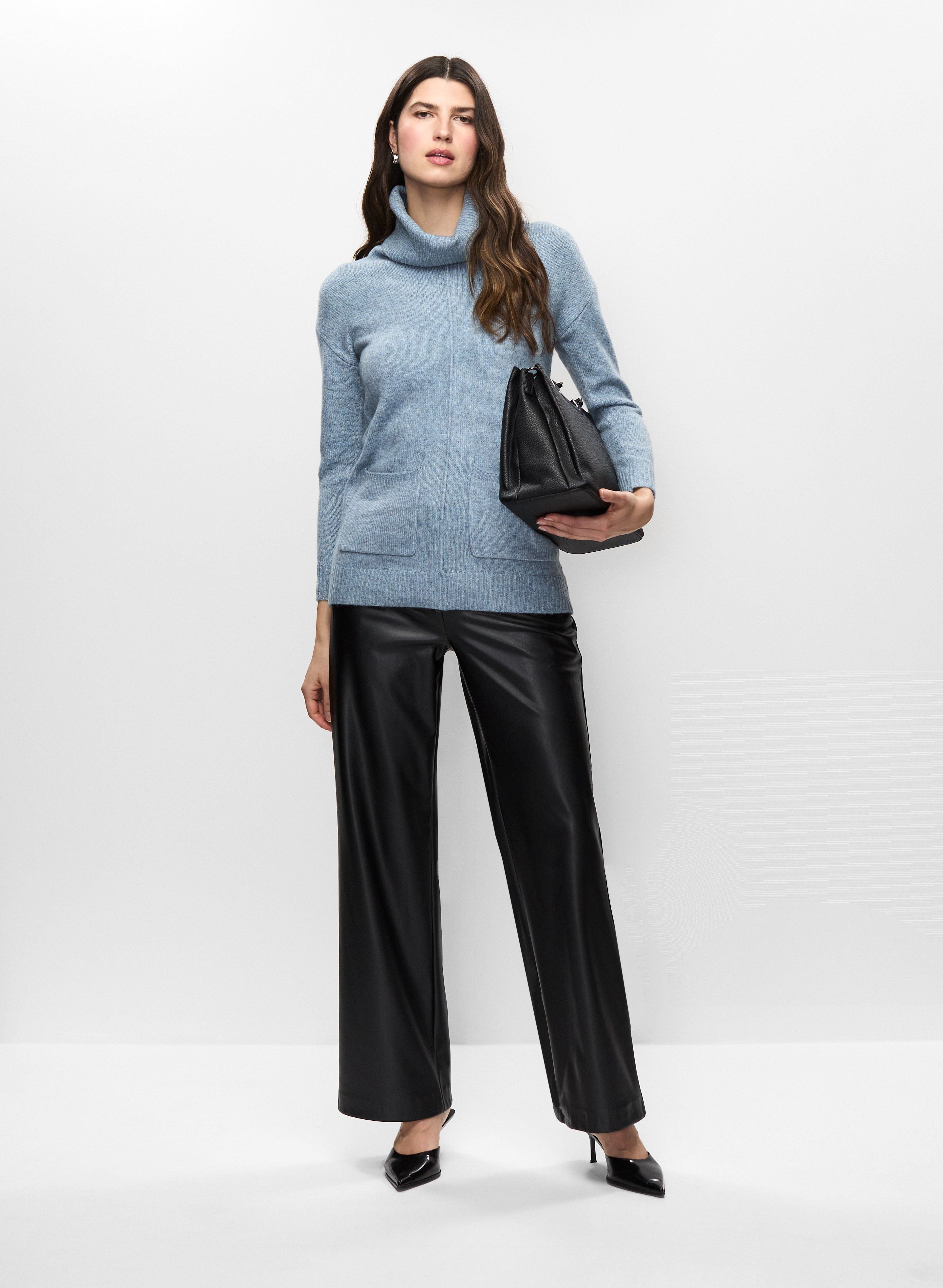 Cowl Neck Sweater & Vegan Leather Pants