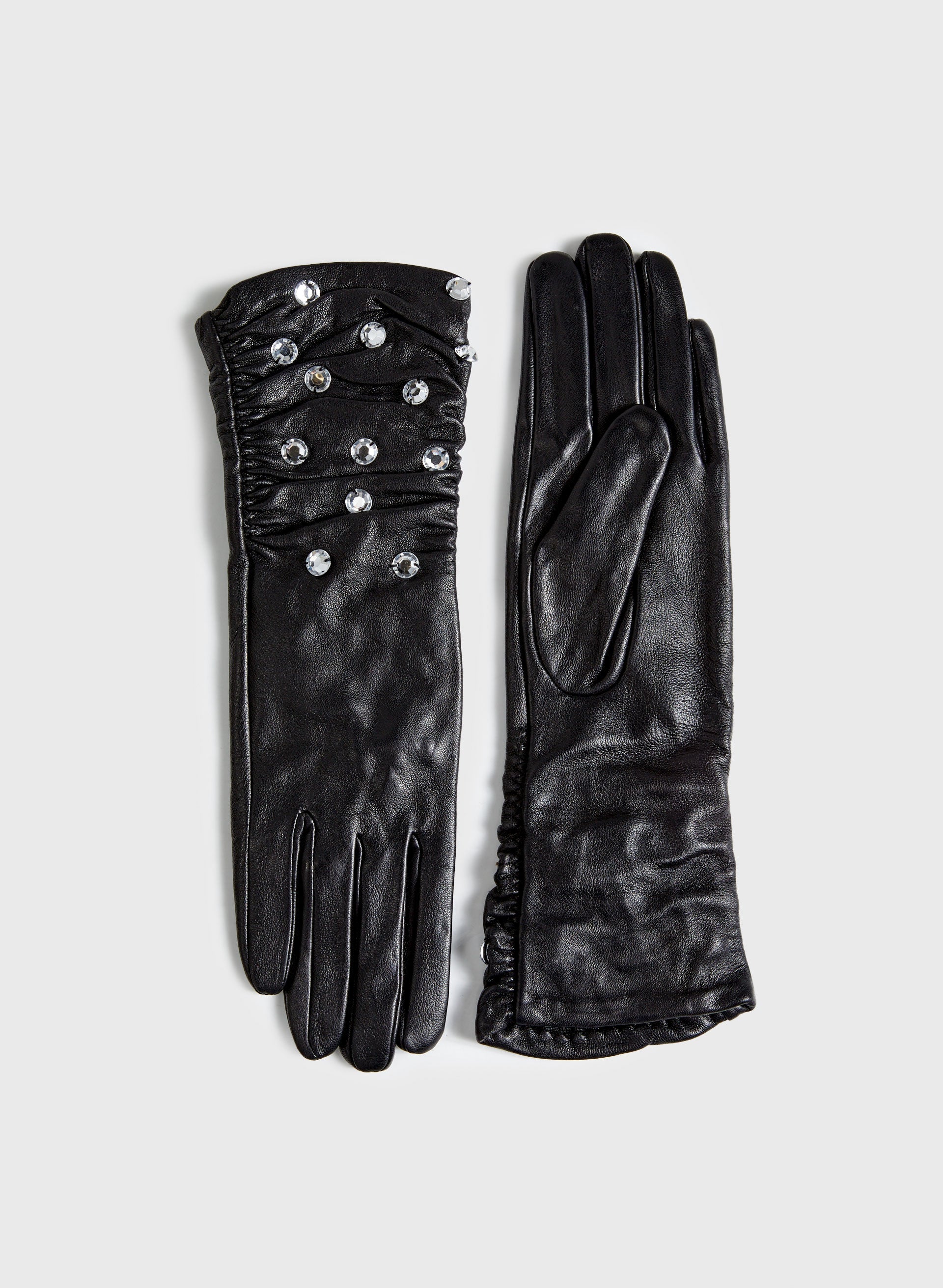 Ruched Long Leather Gloves