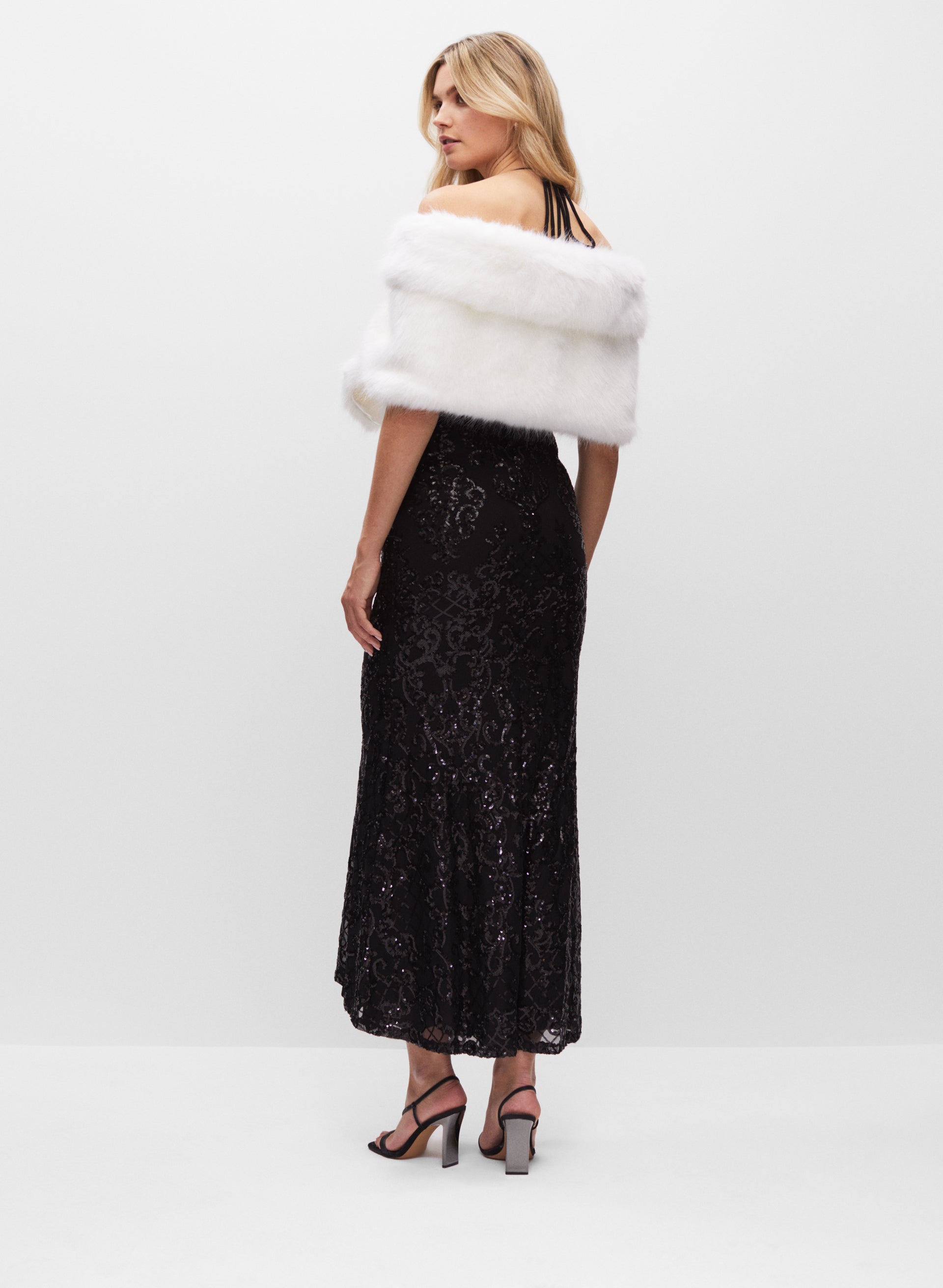 Rhinestone Clip Faux Fur Stole