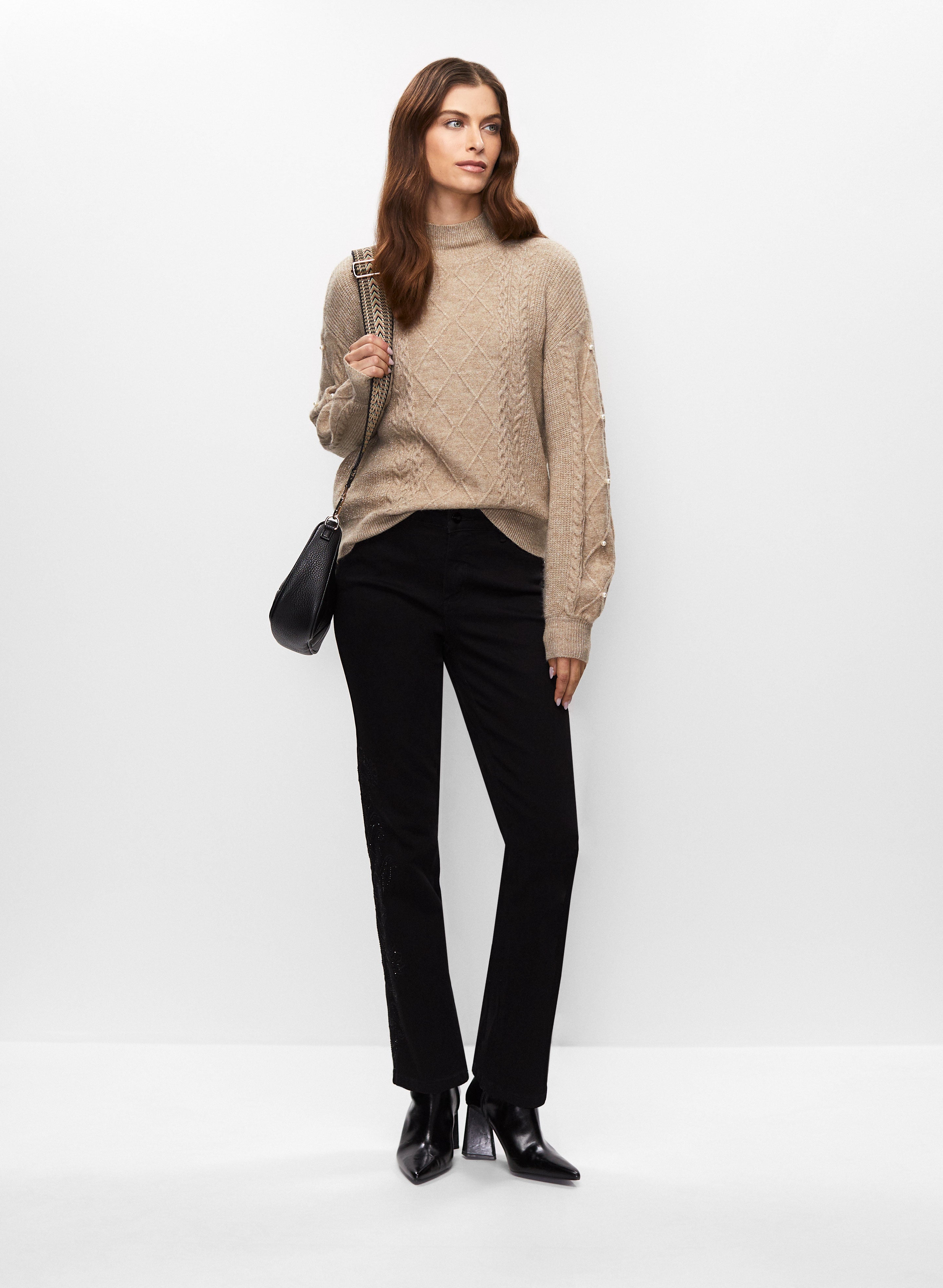 Rib Knit Sweater & Embroidered Jeans
