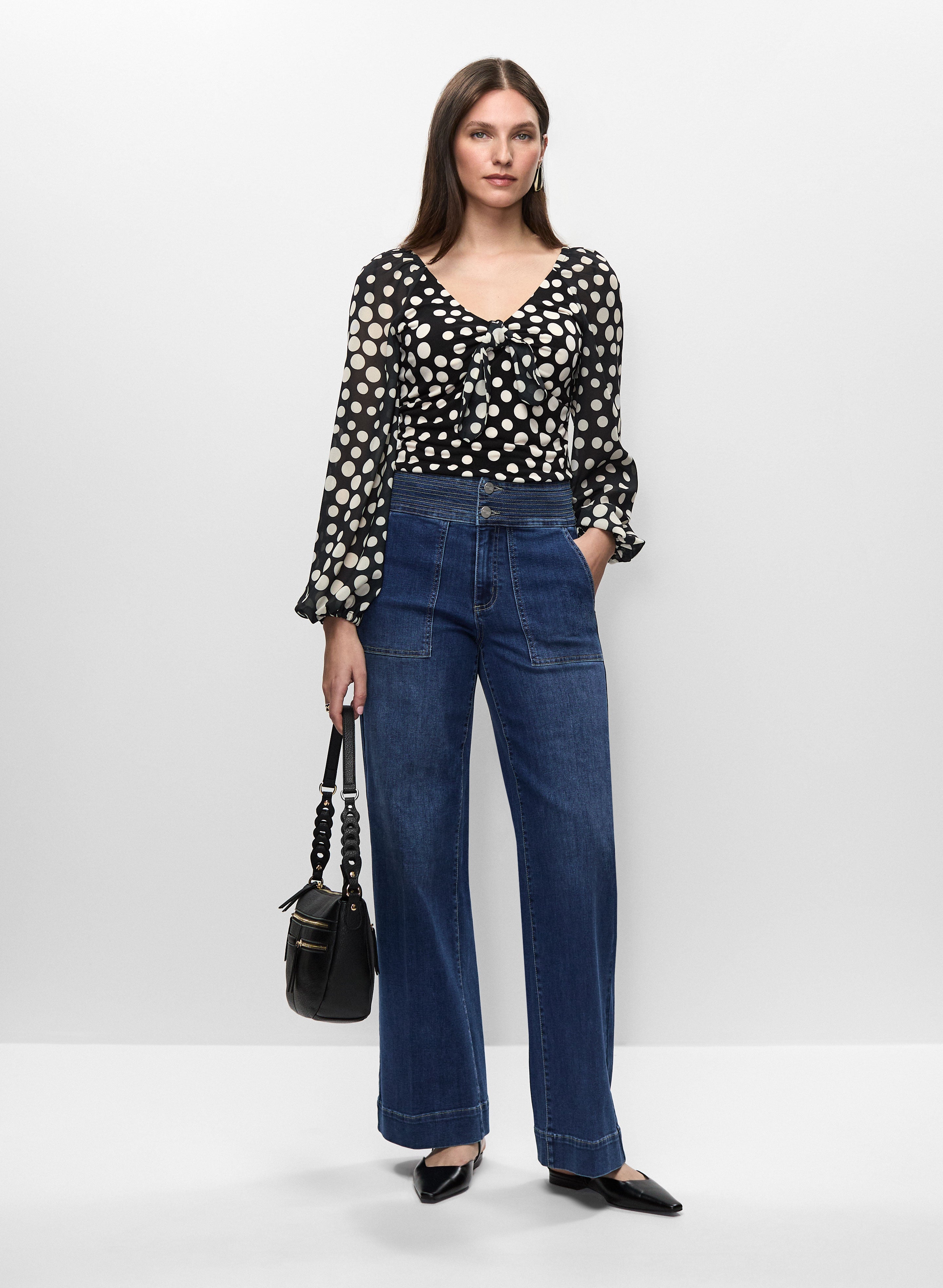 Polka Dot Chiffon Top Trouser Jeans