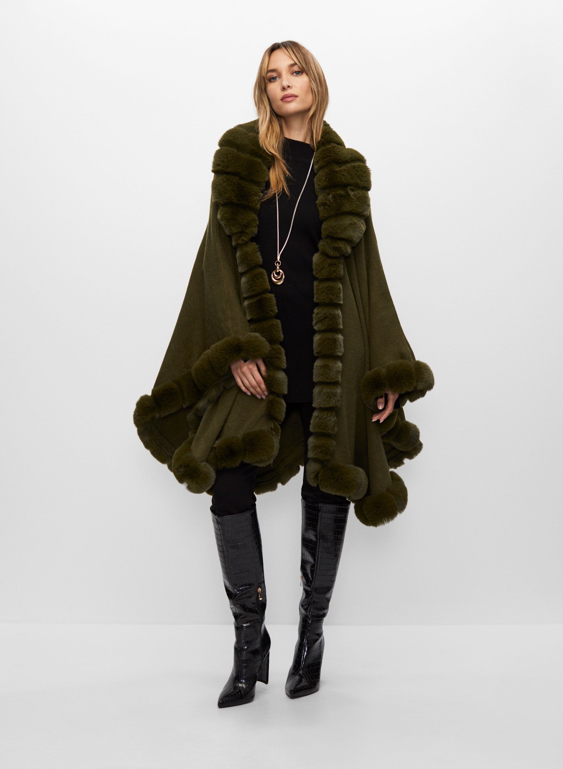 Faux fur trim poncho sales