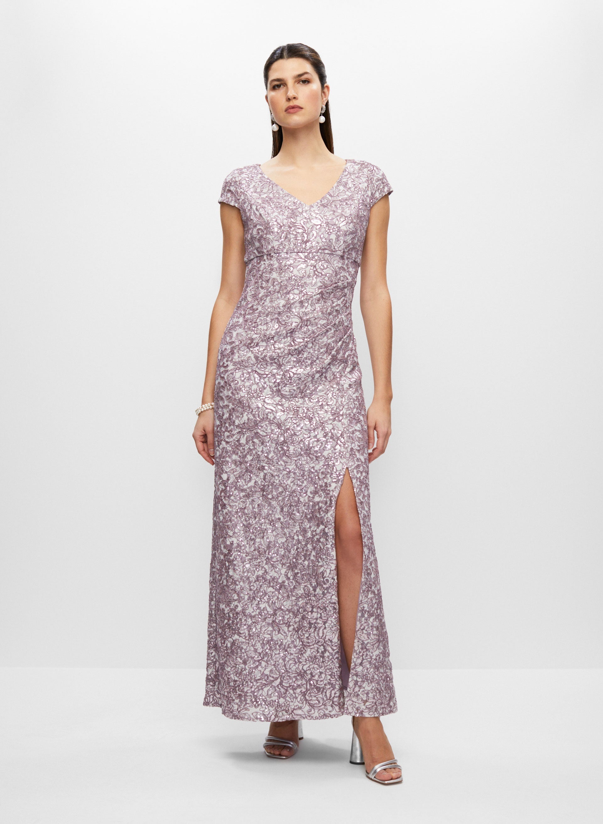 Melanie Lyne 2 Pcs Sequin Gown Open Back Party Wedding Dress Size 6 NWT  $395