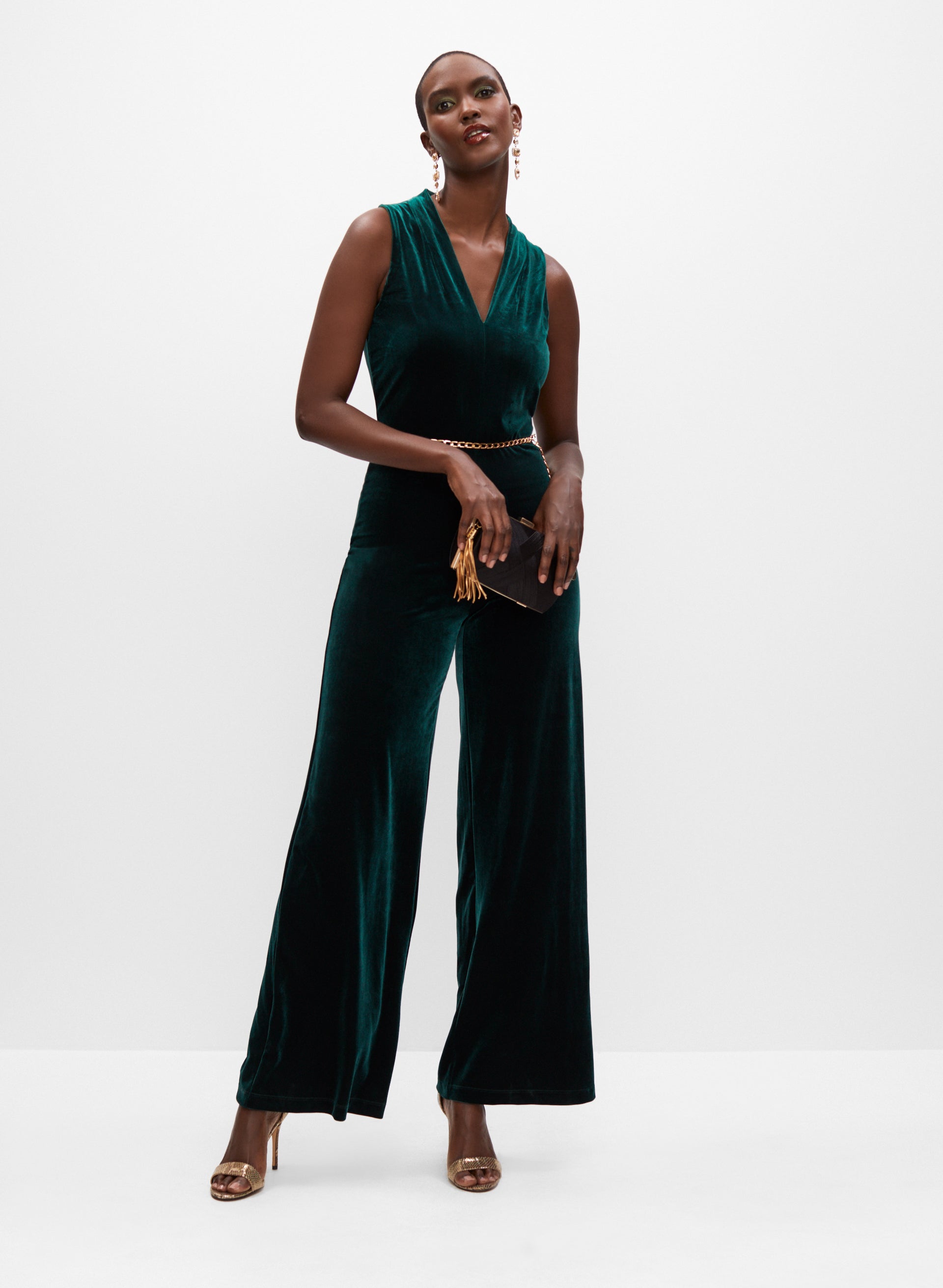 Velvet Belt Detail Jumpsuit