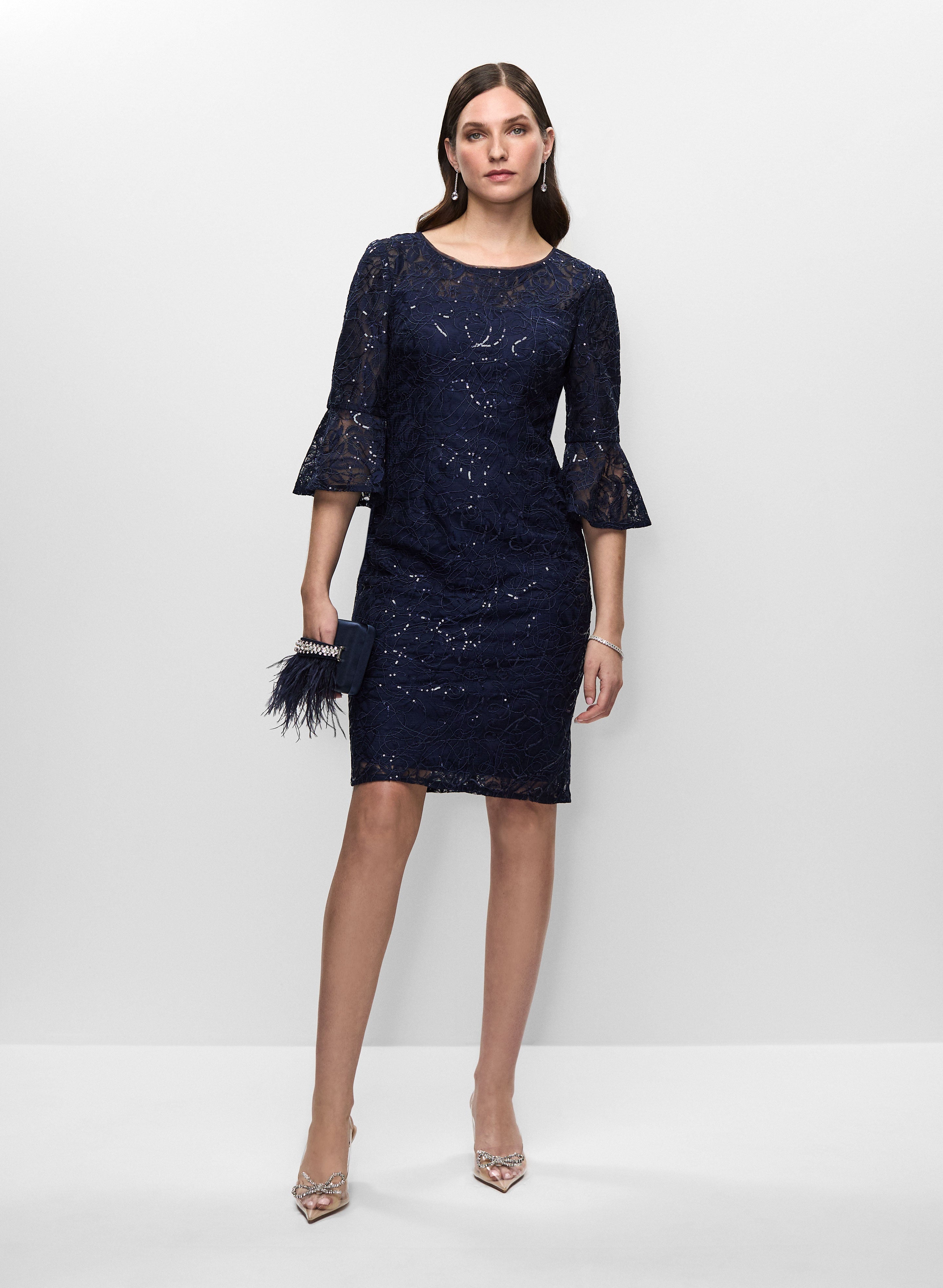melany line dresses 268$ BA Nites Melanie Lyne Split Sleeve Sequinned Bodycon Dress Black Cocktail 8