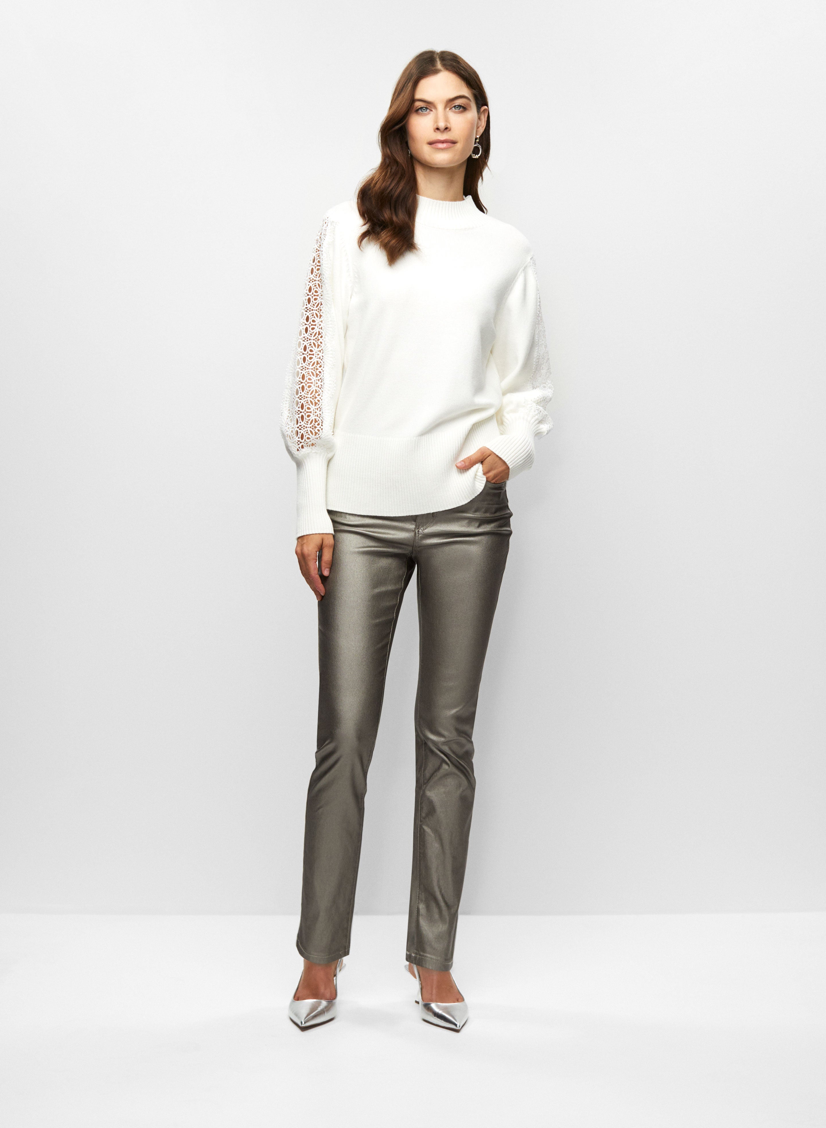 Lace Trim Sweater & Coated Jeans