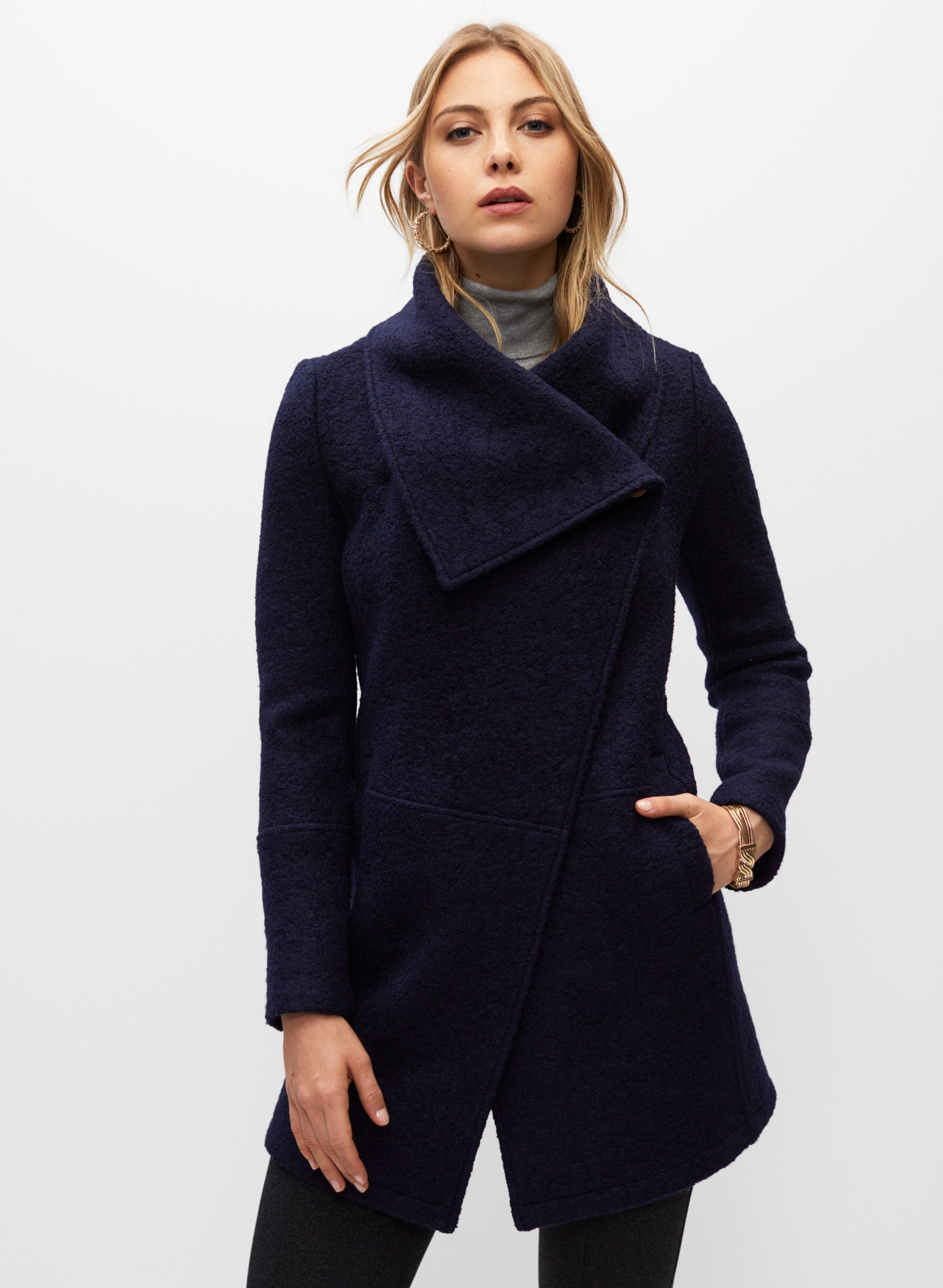 Single Button Boiled Wool Coat