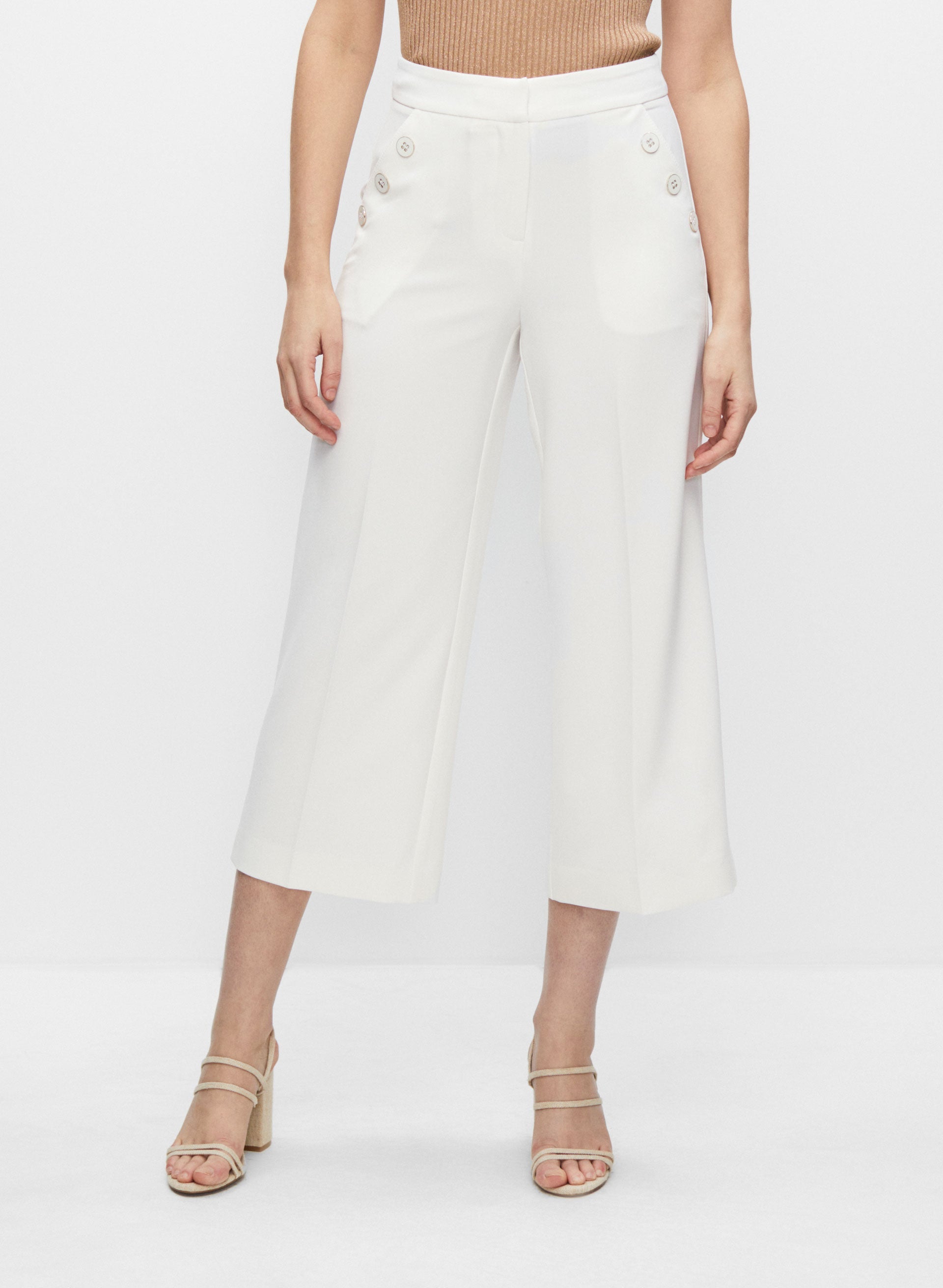 Button Detail Culotte Pants
