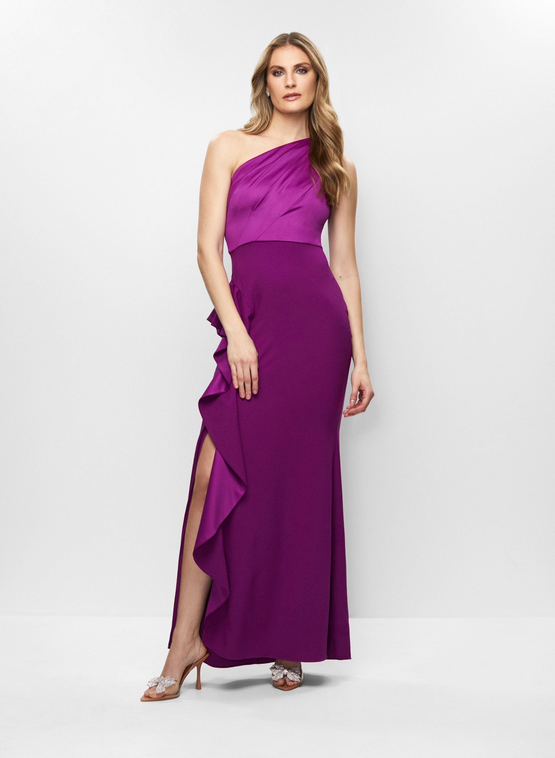 Adrianna Papell - Satin Bodice One-Shoulder Gown