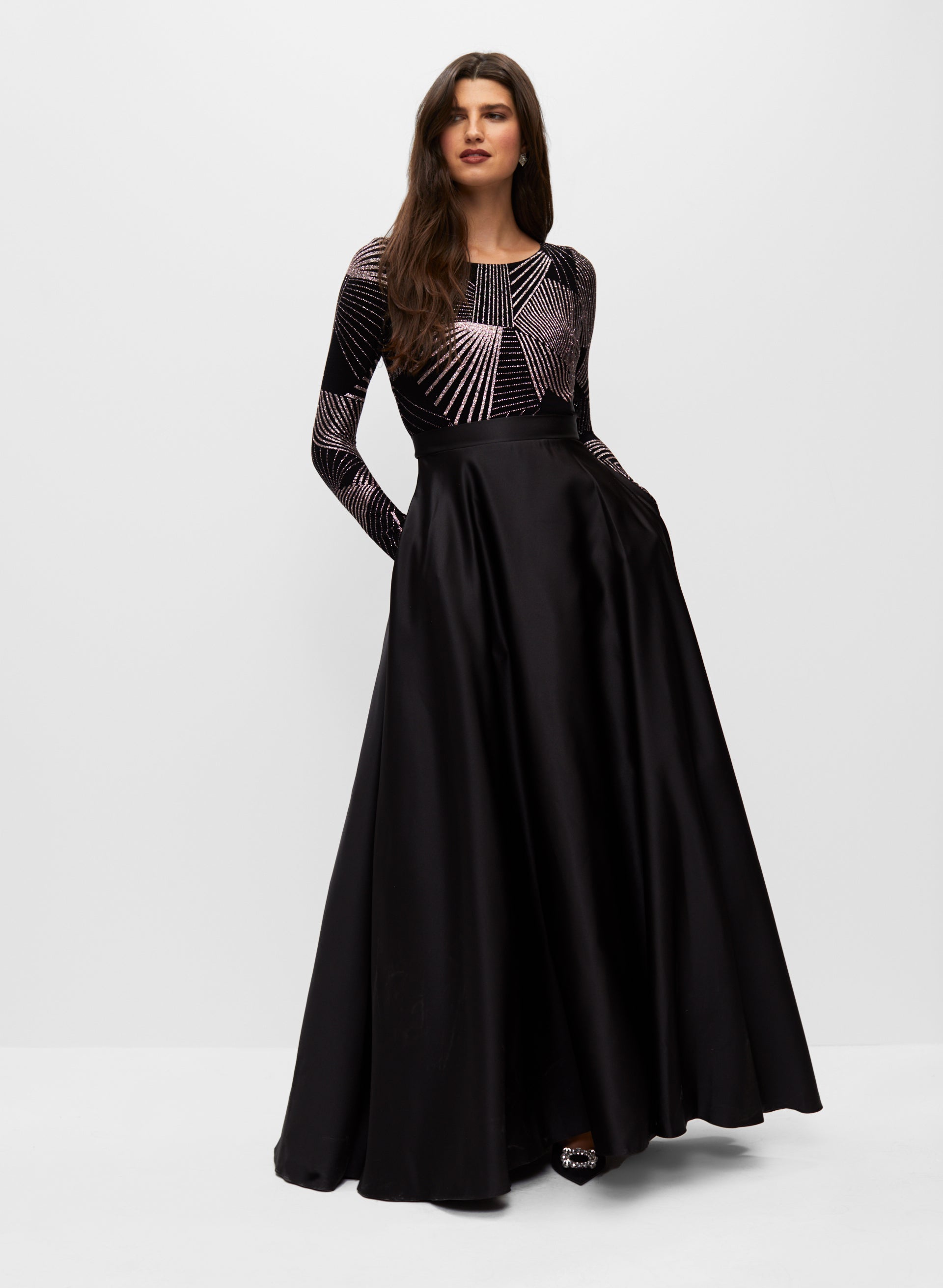 Womens Deep V-Neck Sequin Gown Black, Melanie Lyne Little Black Dresses