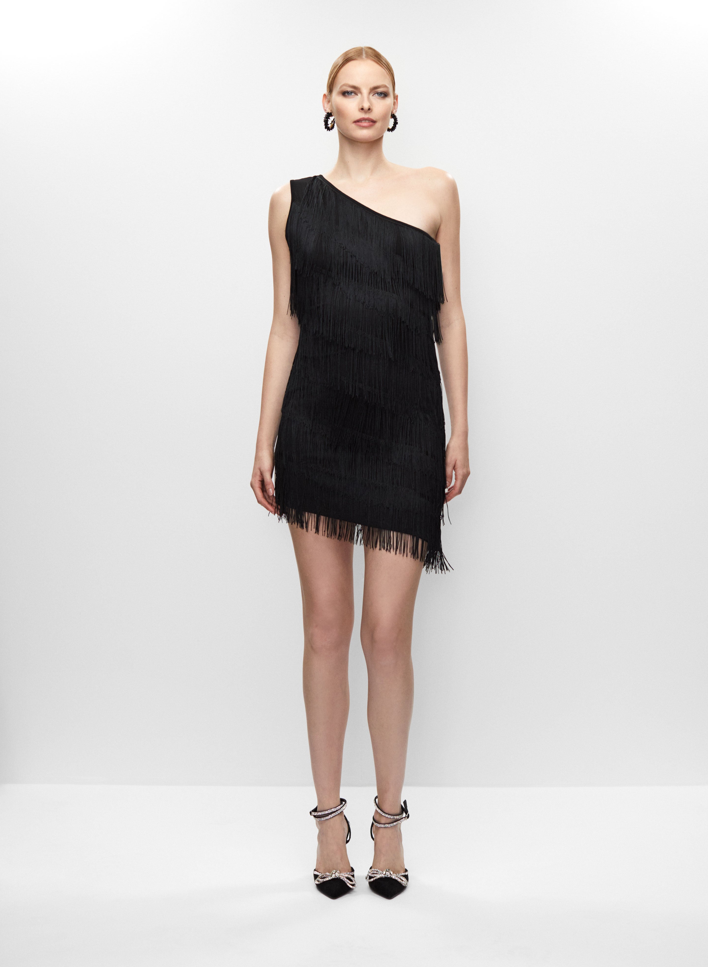 One Shoulder Tiered Fringe Dress
