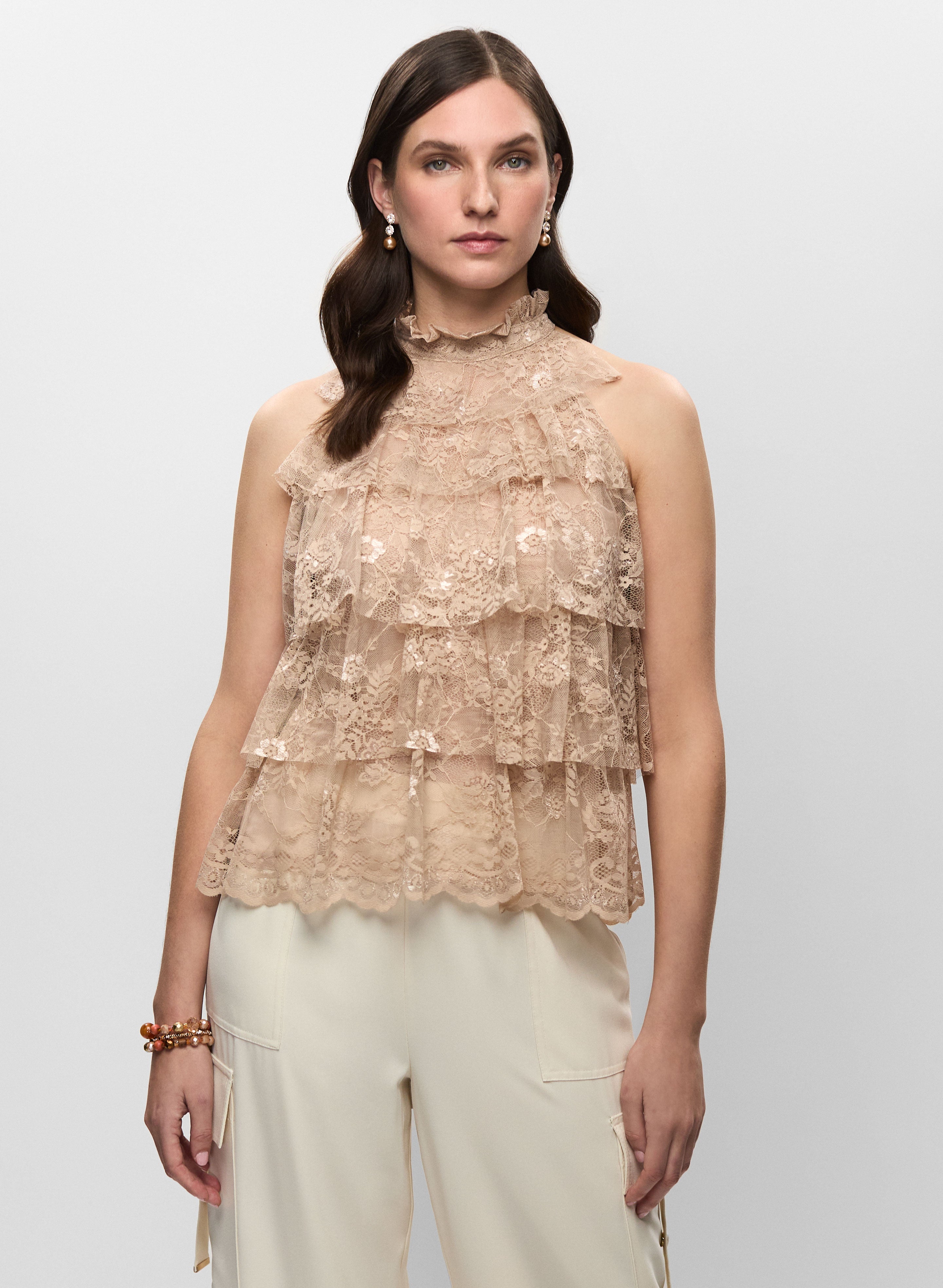 High-Neck Tiered Lace Top