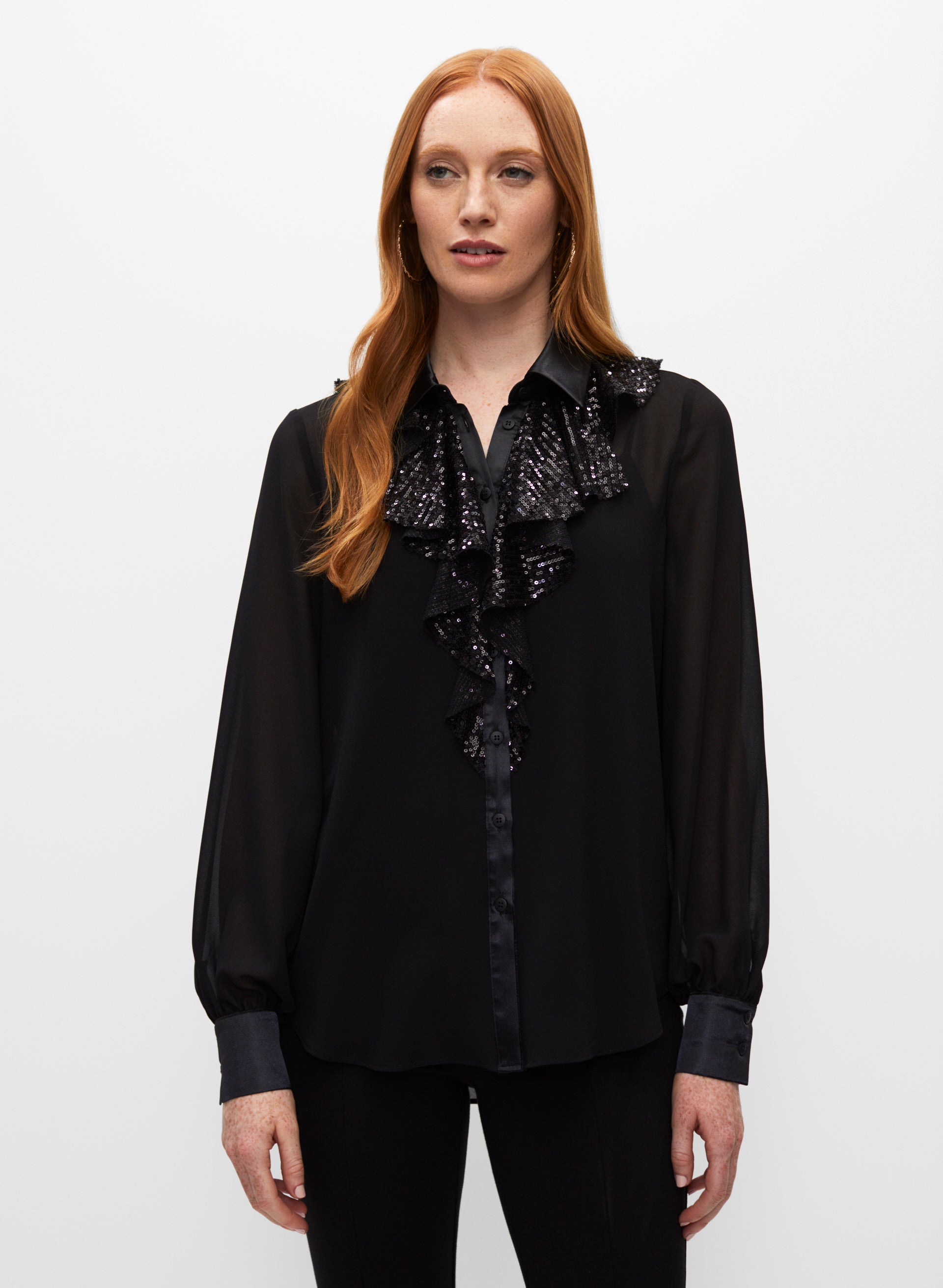 Ruffle button 2024 up blouse