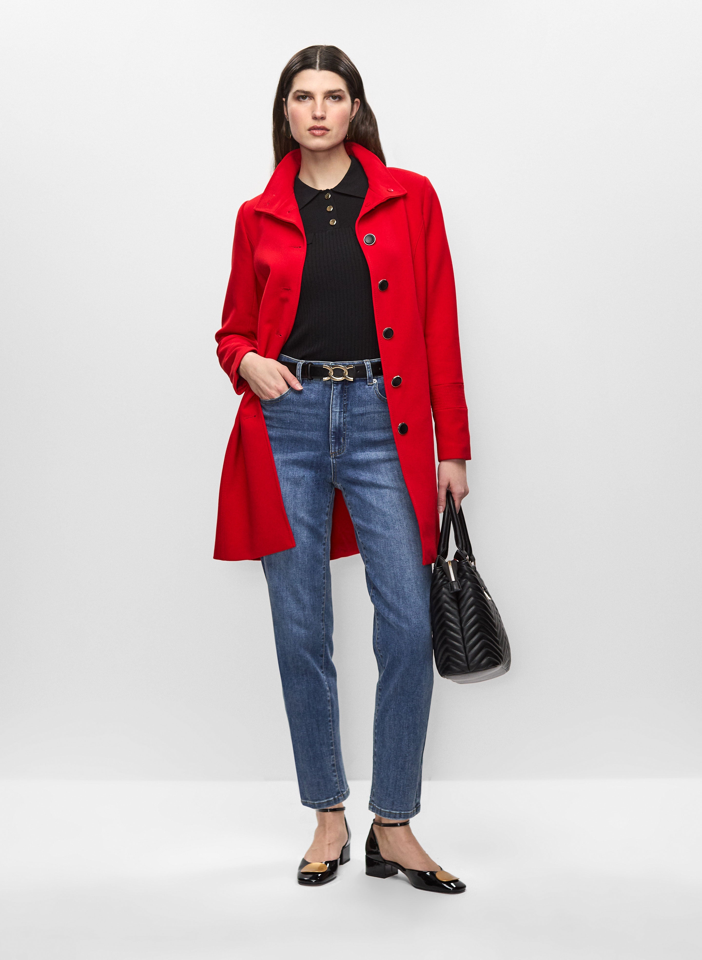 Button Front Trench Coat & Straight Leg Jeans