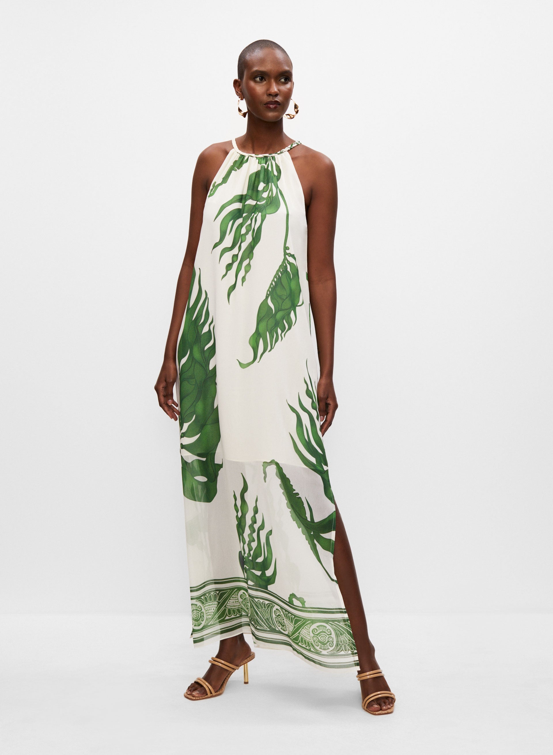 Leaf print maxi dress hotsell