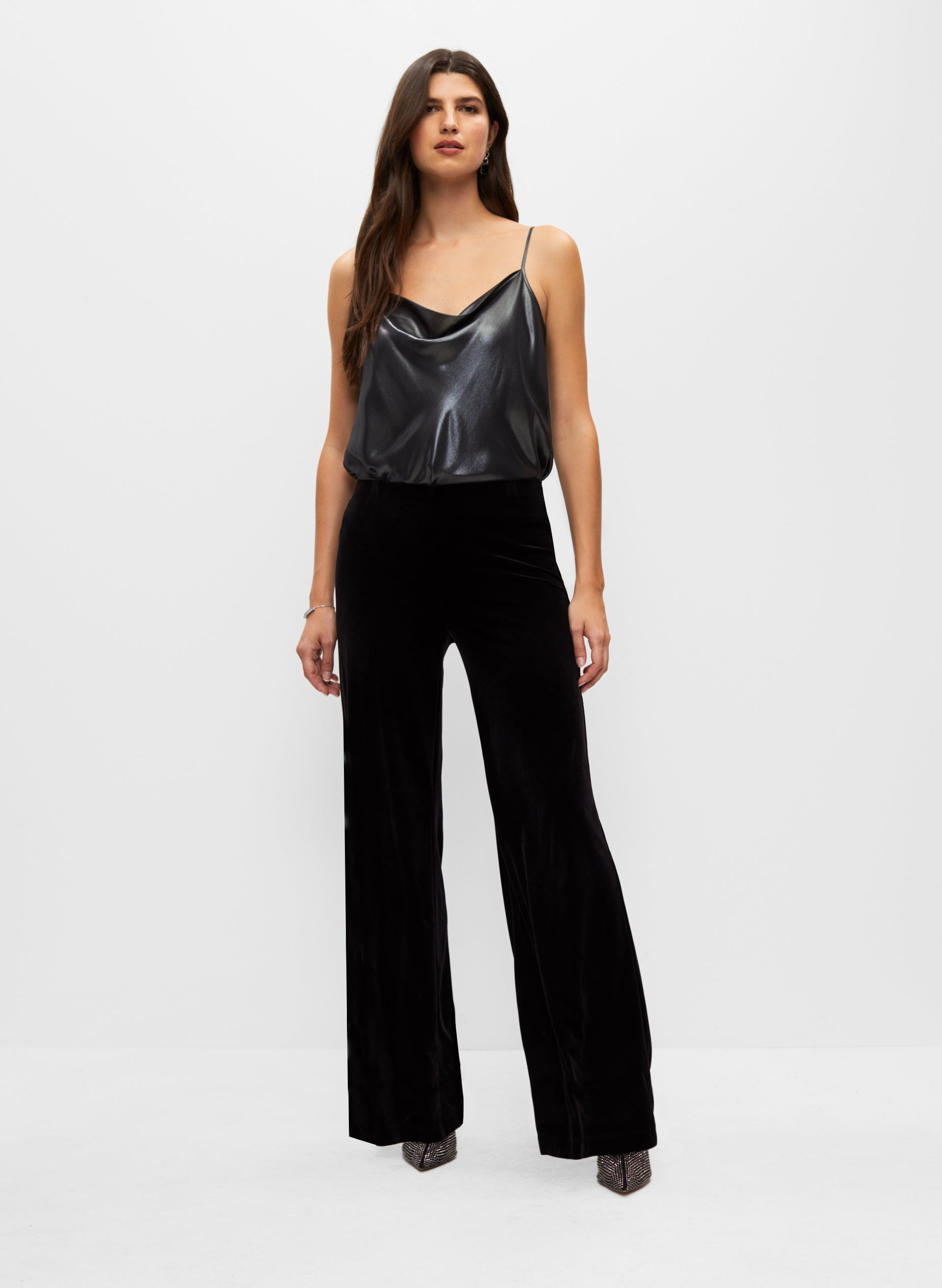 Black velvet wide leg pants clearance