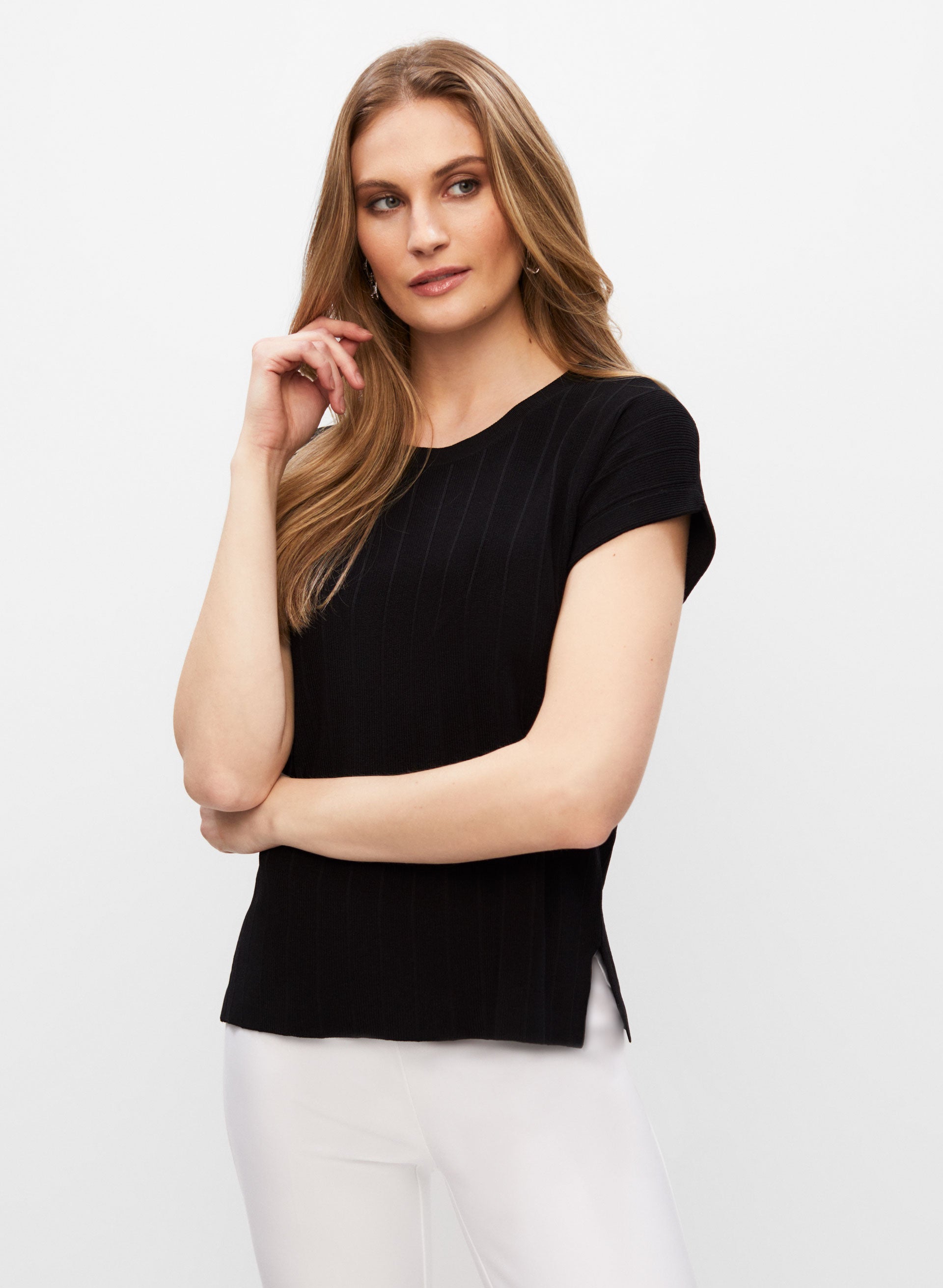 Black short sale sleeve sweater