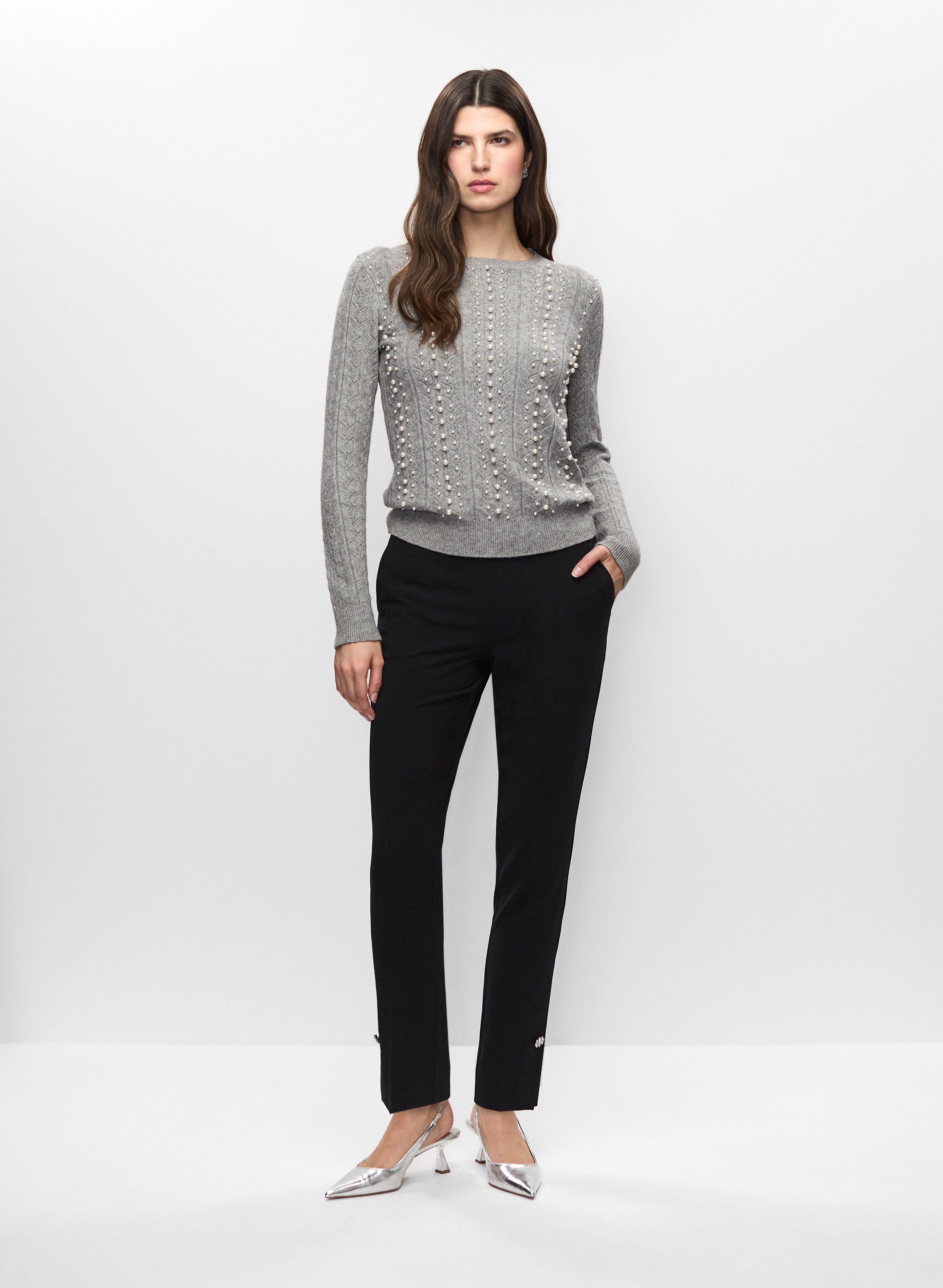 Pearl Studded Sweater & Slim Leg Pants