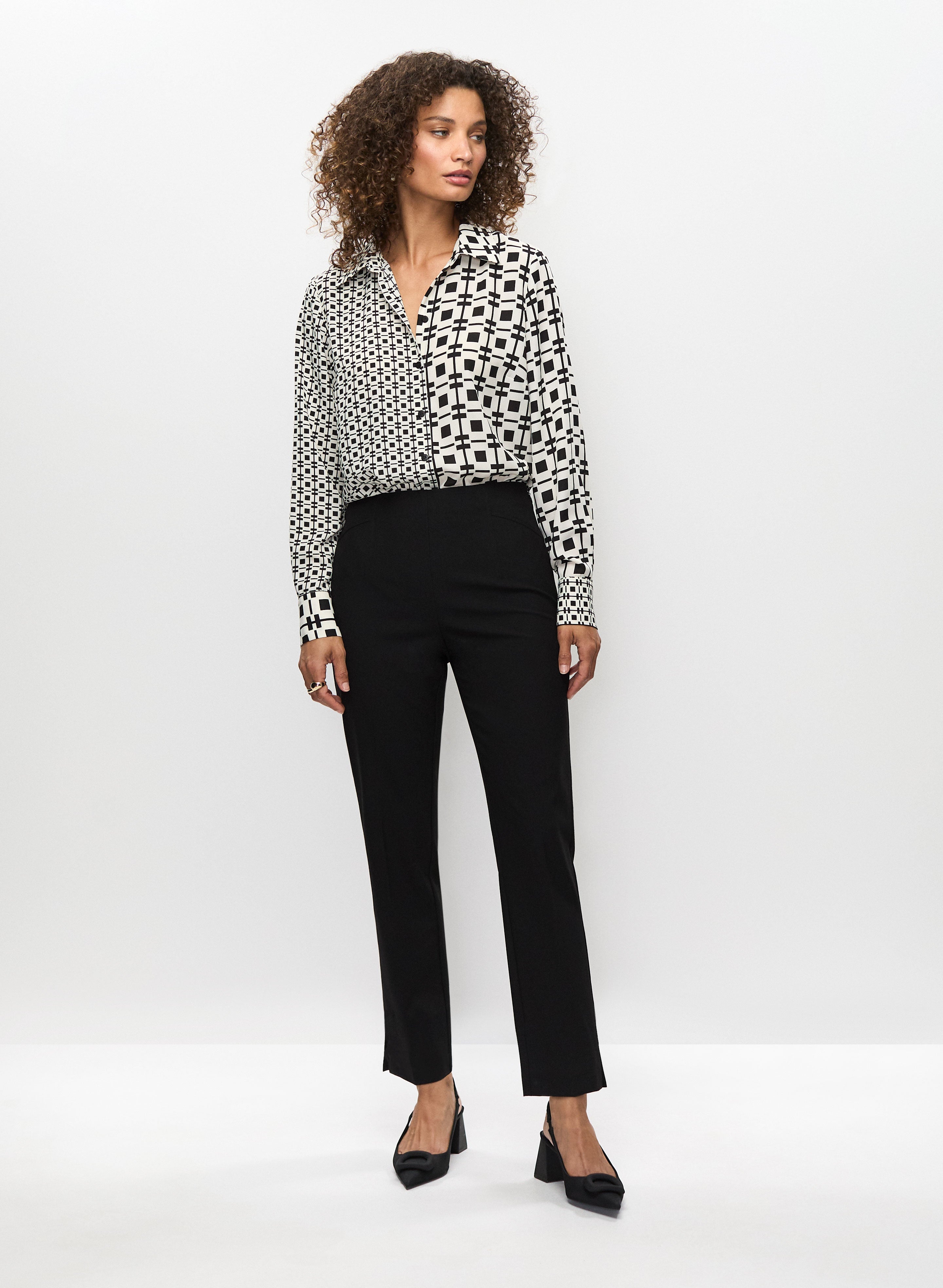 Mixed Print Blouse Ankle Length Pants