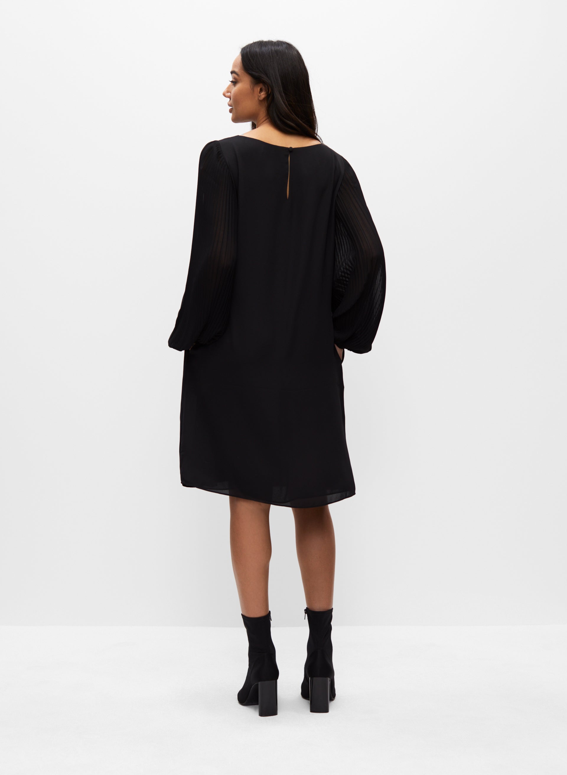 13012 Black Pleated Chiffon Dress main image 1
