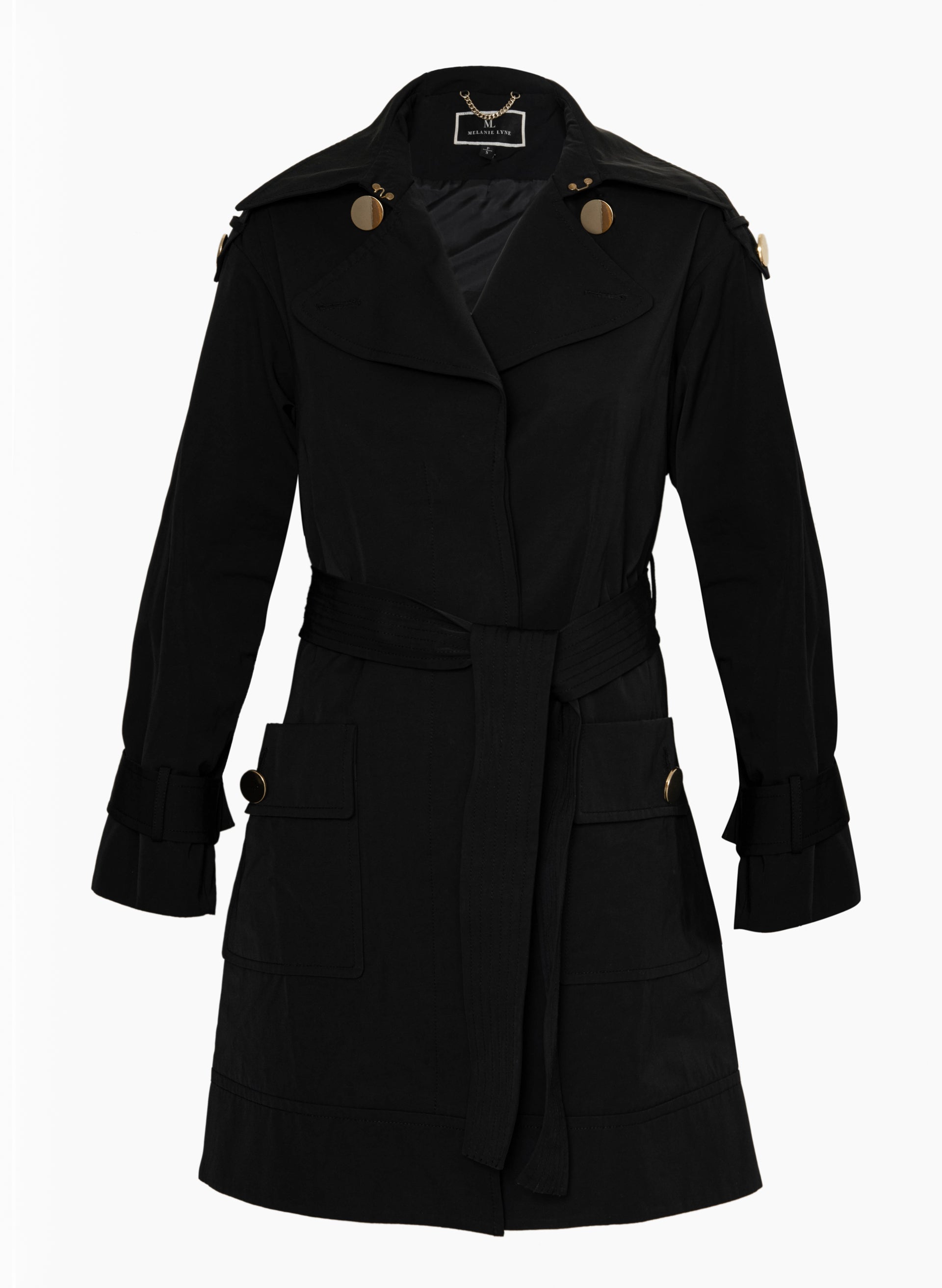 Melanie Lyne Women's Polyester/Cotton Button Detail Trench Coat in Black Size XL